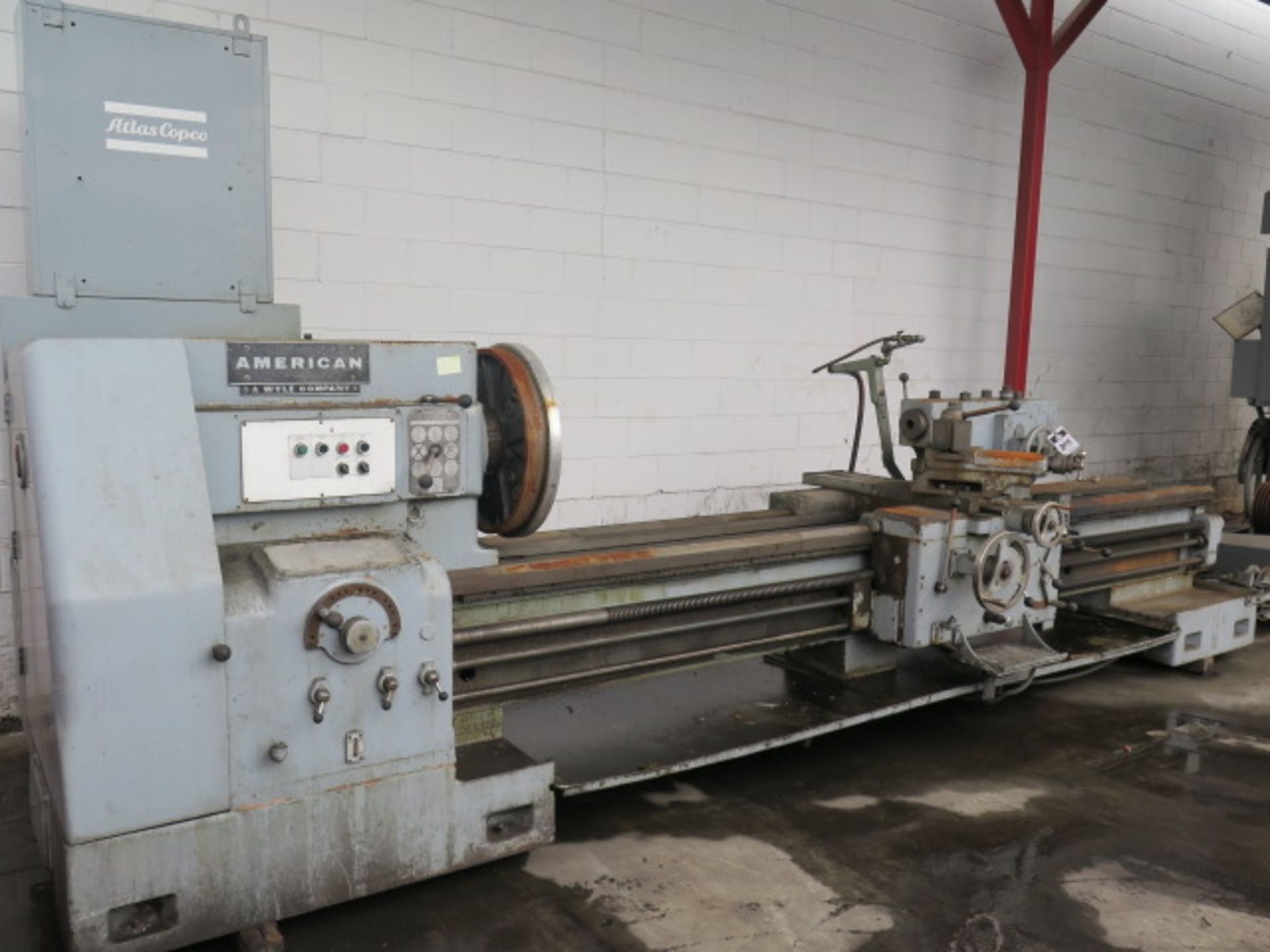 American 30" x 126" Geared Head Lathe s/n 78988 w/ 12-800 RPM, Inch Threading, Tailstock, Tool Post,