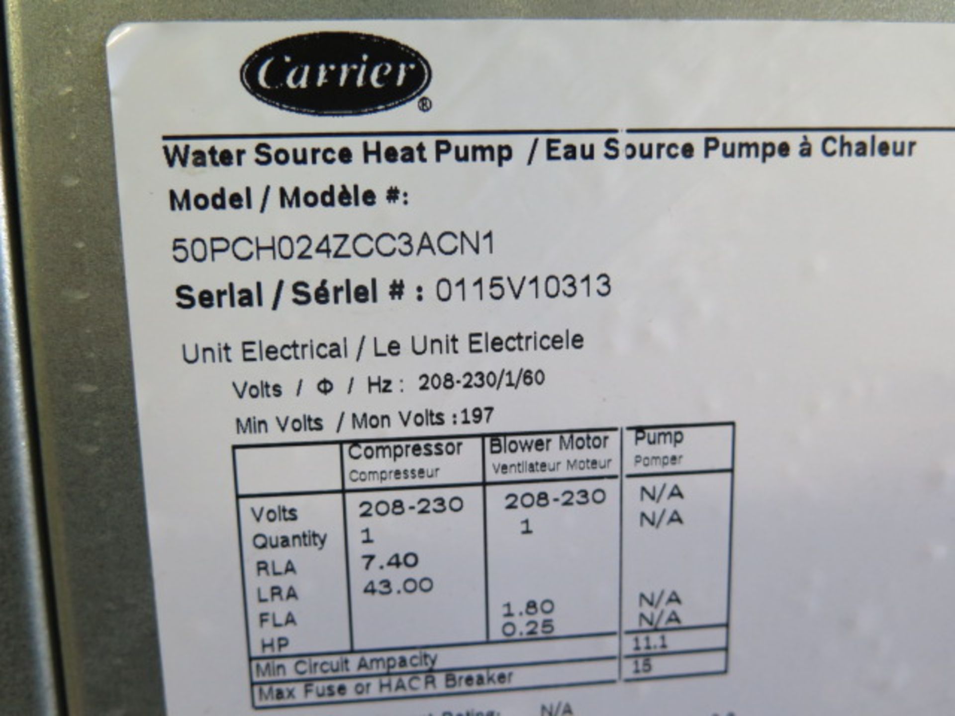 Carrier mdl. 50PCH024ZCC3ACN1 2 Ton Heat Pump 208/230V-1ph - Image 2 of 3