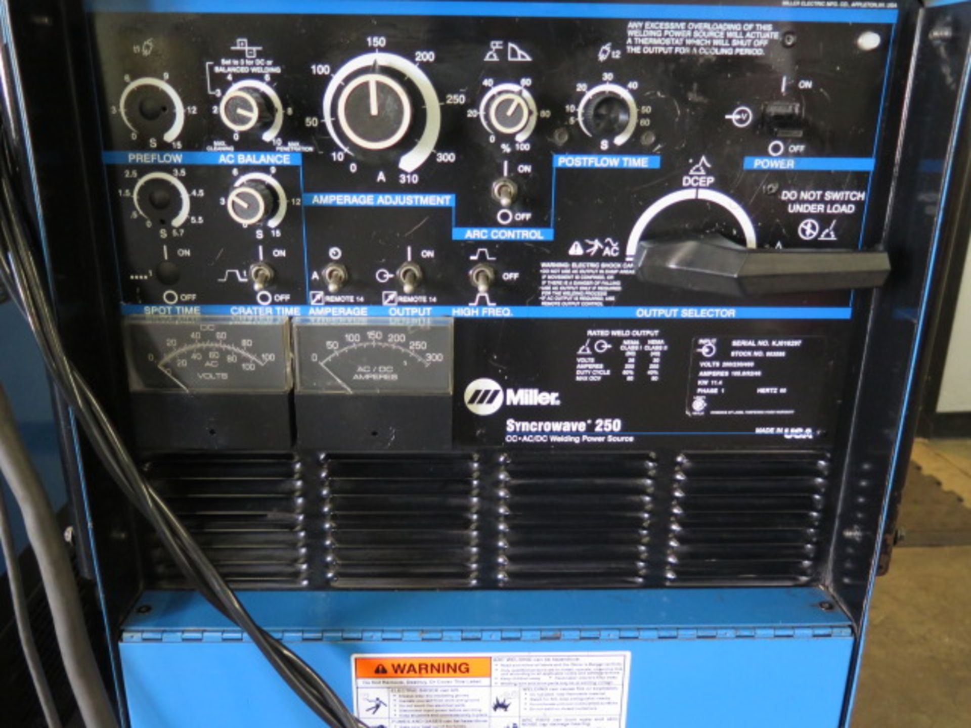 Miller Syncrowave 250 CC-AC/DC Welding Power Source s/n KJ016297 w/ Miller Cooler Cart - Image 3 of 3