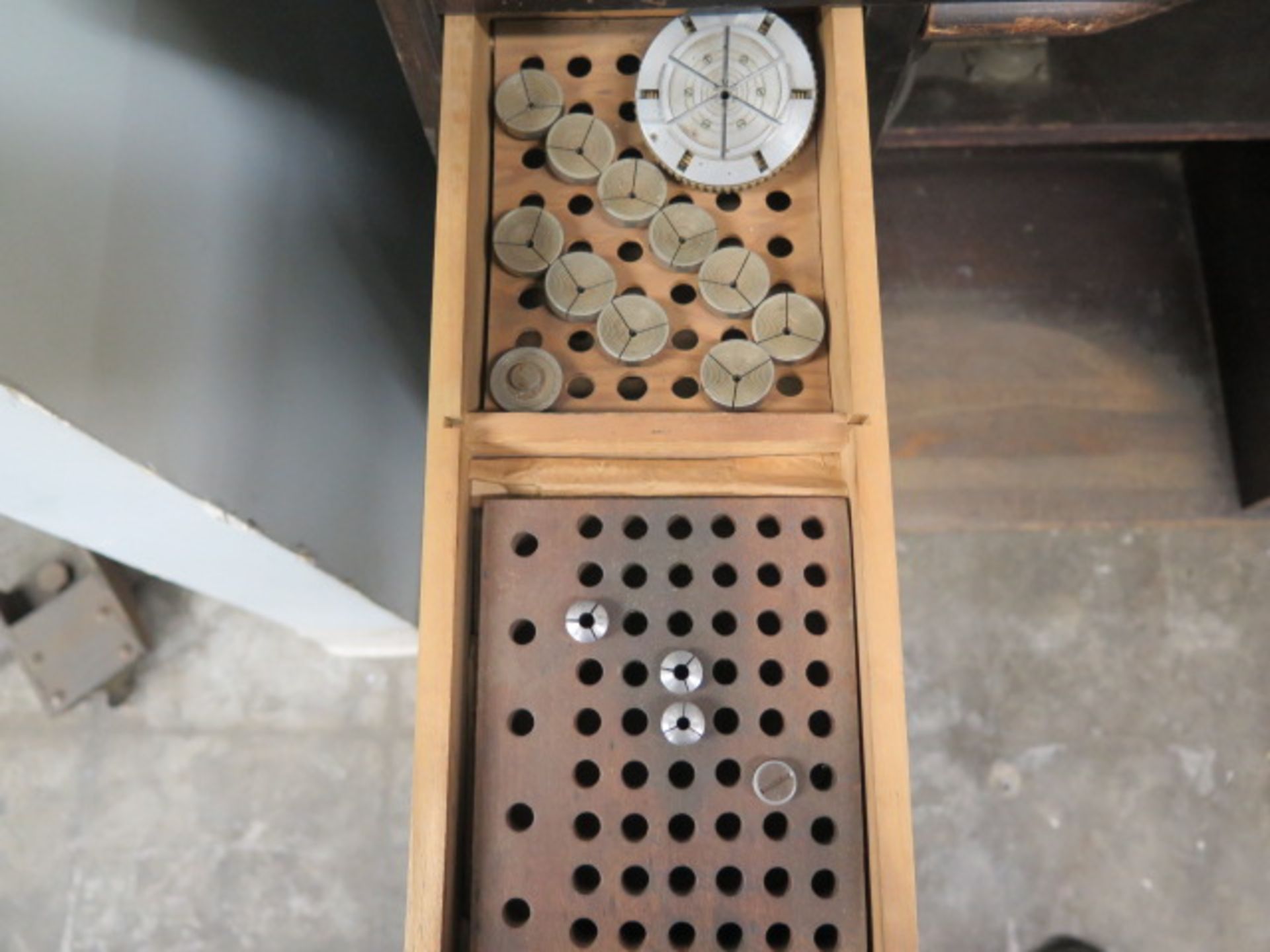 Derbyshire Watch Makers Lathe w/ 4-Speeds, Cross Slide, Collet Sets, Tooling, JH Rosenberg Cabinet - Image 11 of 11