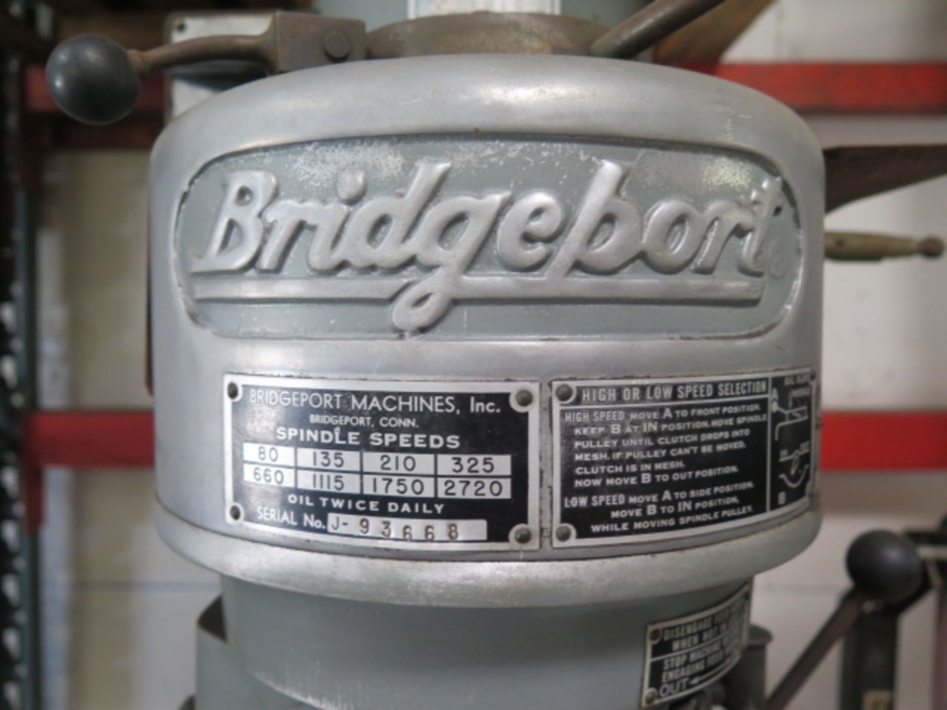 Bridgeport Vertical Mill w/ 1Hp Motor, 80-2720 RPM, 8-Speeds, Power Feed, 9" x 42" Table and 6" - Image 3 of 8