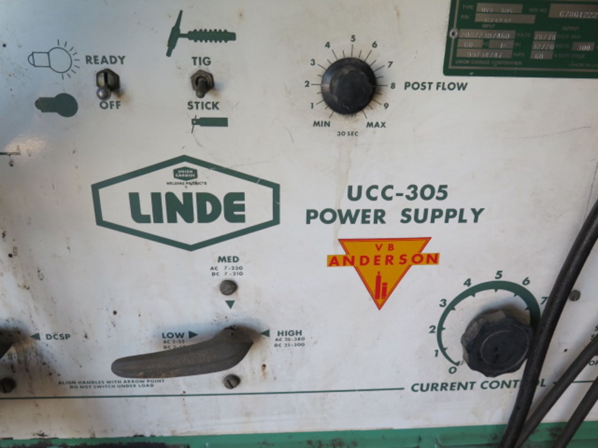 Linde UCC-305 Arc Welding Power Source s/n C78G12227 - Image 3 of 4