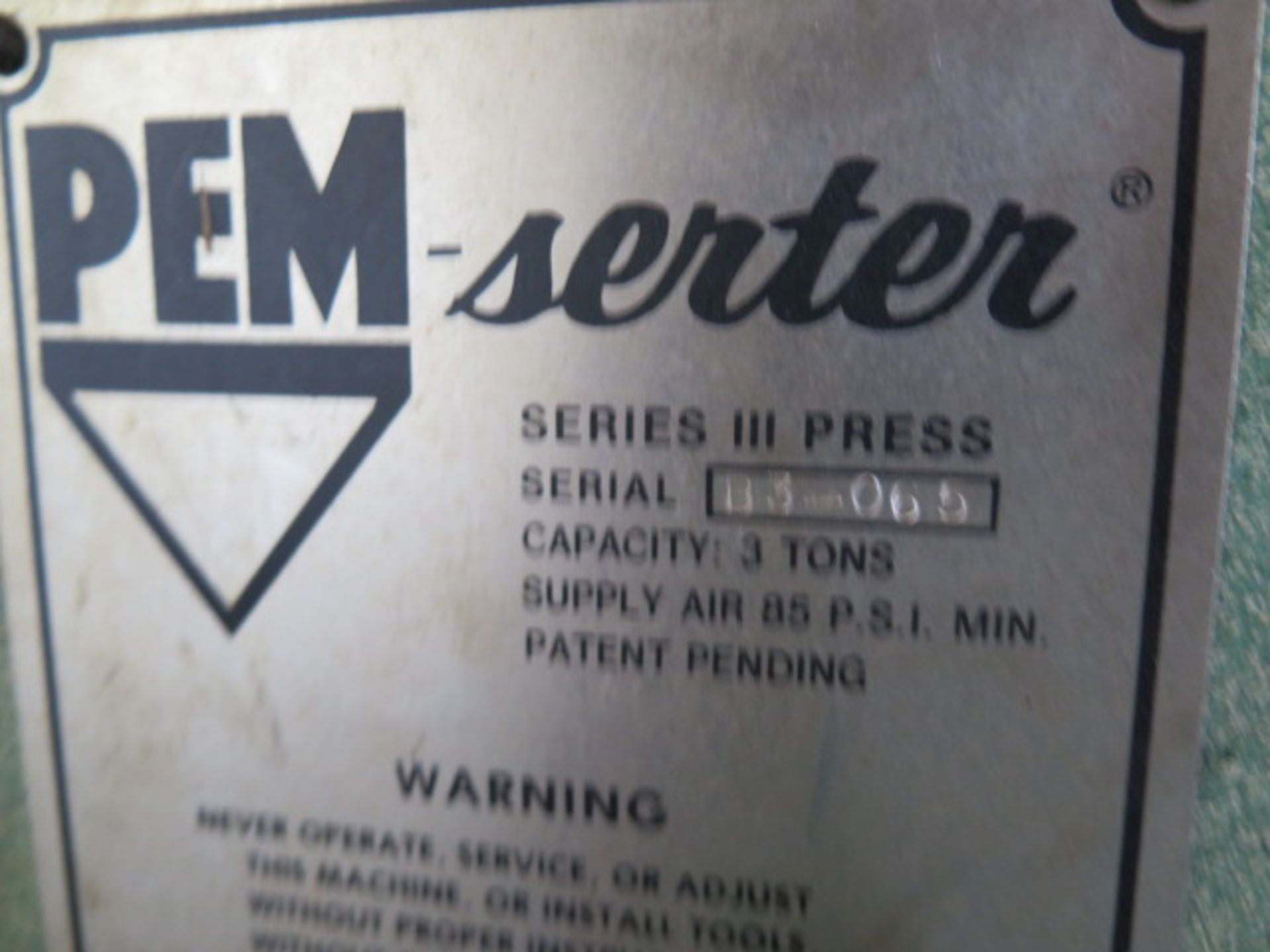 PEM-Serter mdl. Series III 3-Ton Hardware Insertion Press s/n B3-065 w/ 18" Throat, Stand - Image 4 of 4