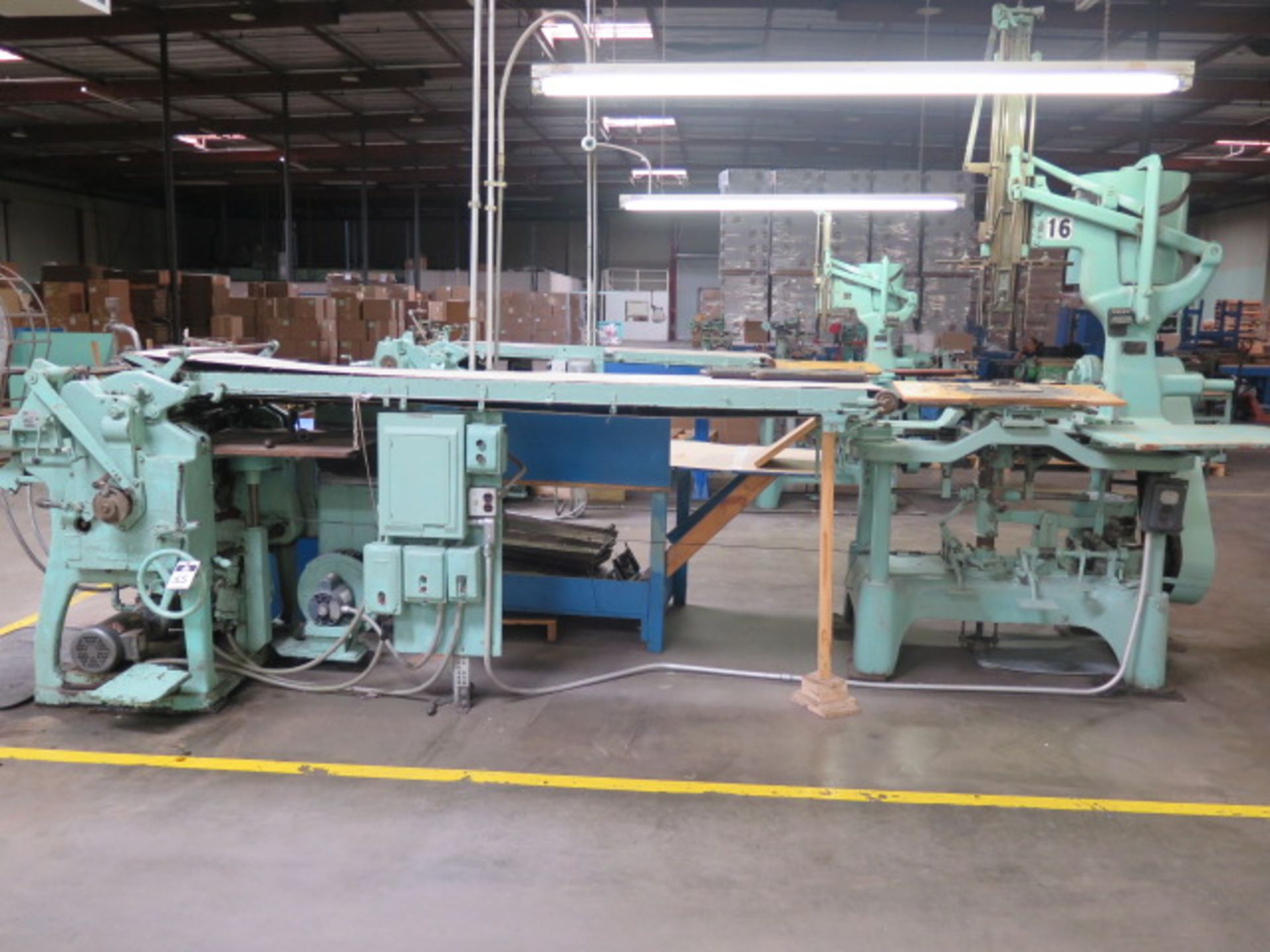 Box Line #16 : FMC mdl. 405 25” Roll Gluer s/n 2664, FMC 24” Conveyor, High Production Machine Co.