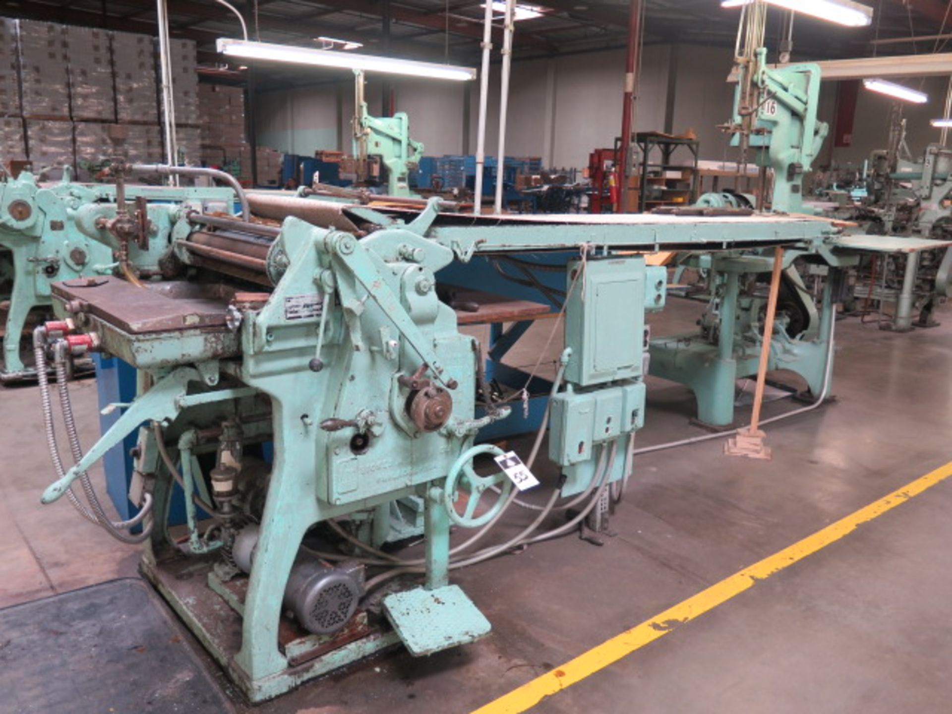 Box Line #16 : FMC mdl. 405 25” Roll Gluer s/n 2664, FMC 24” Conveyor, High Production Machine Co. - Image 2 of 7