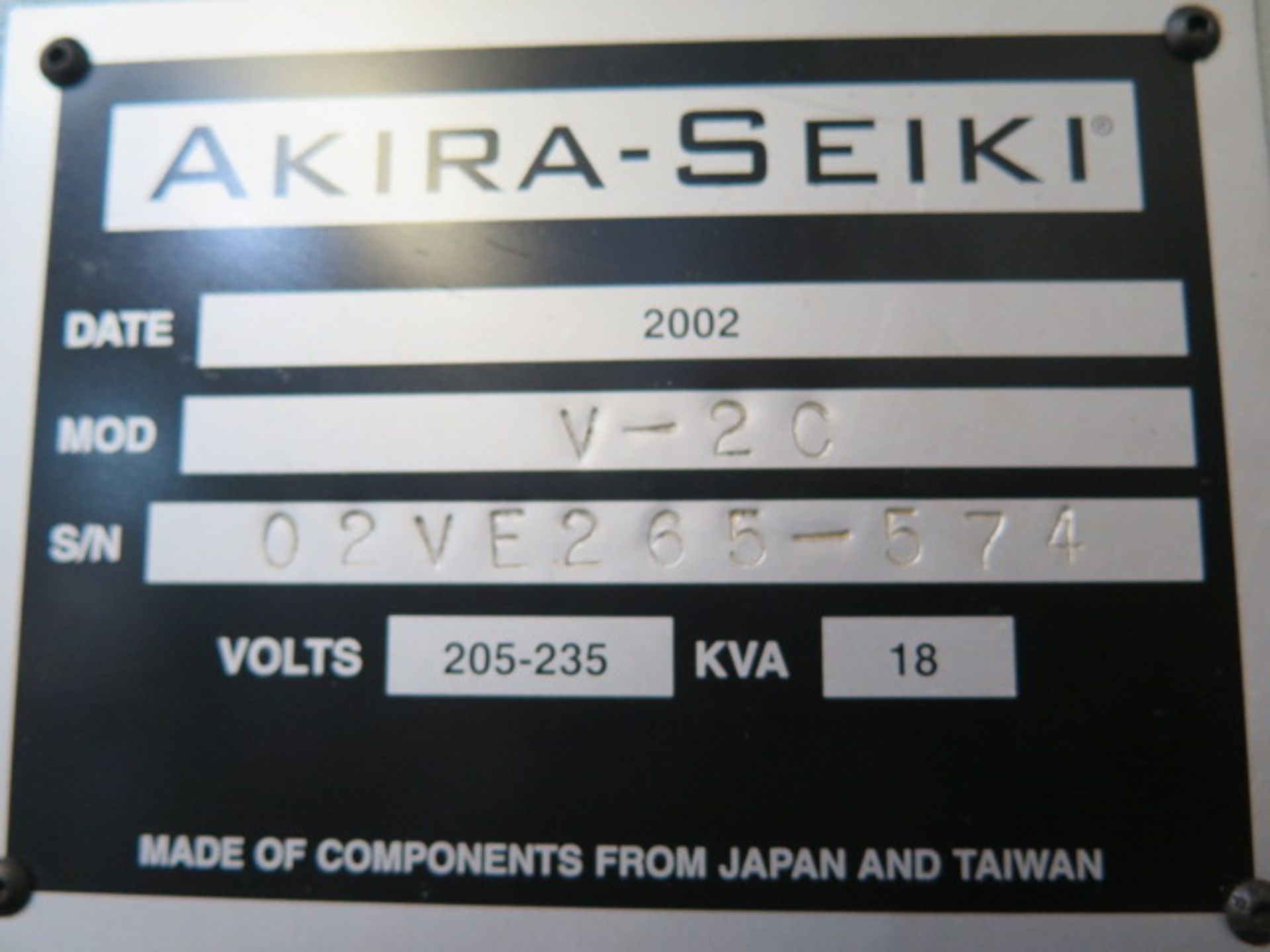 2002 Akira-Seiki Performa V-2C CNC Vertical Machining Center s/n 02VE265-574 w/ Mitsubishi Controls, - Image 14 of 14