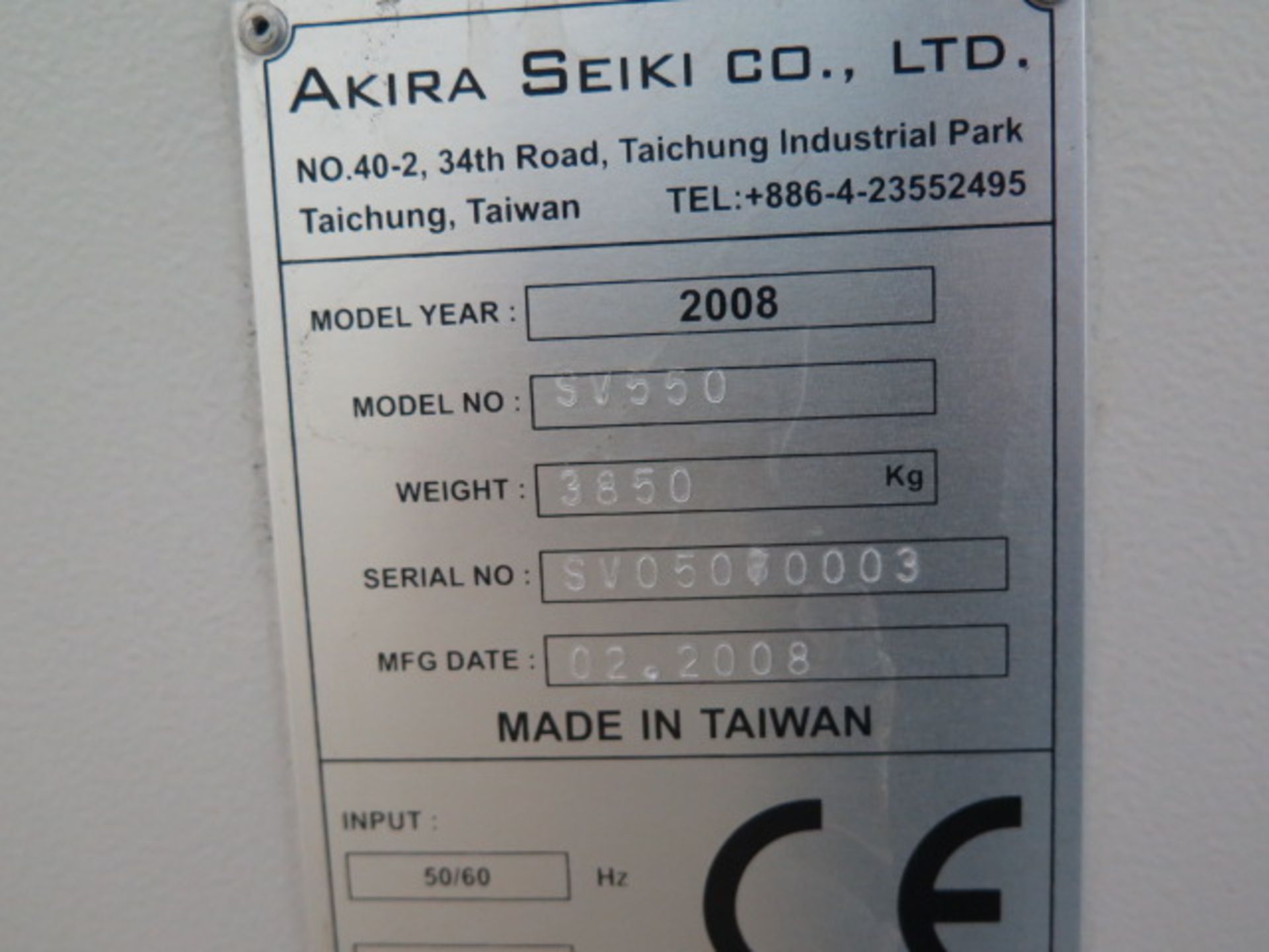 2008 Akira-Seiki SV-550 4-Axis CNC Vertical Machining Center s/n SV05080003 w/ Akira Mi645 Controls, - Image 13 of 14