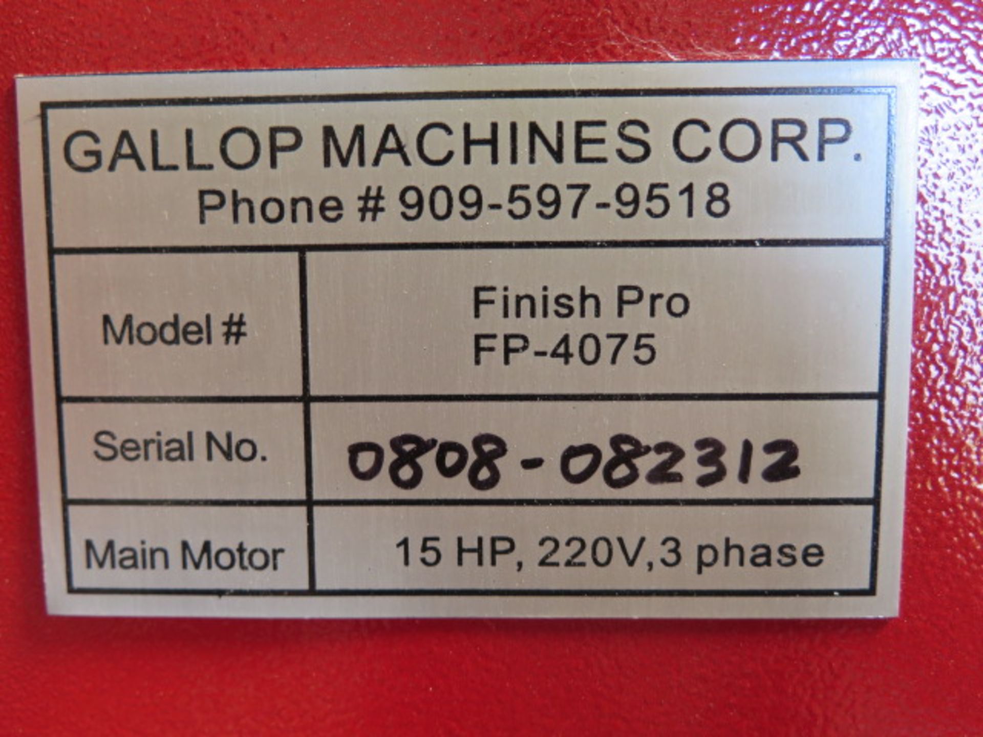 Gallop Machines “Finish Pro” mdl. FP-4075 40” Belt Grainer s/n 0808-082312 w/ Blower Style Dust - Bild 6 aus 8