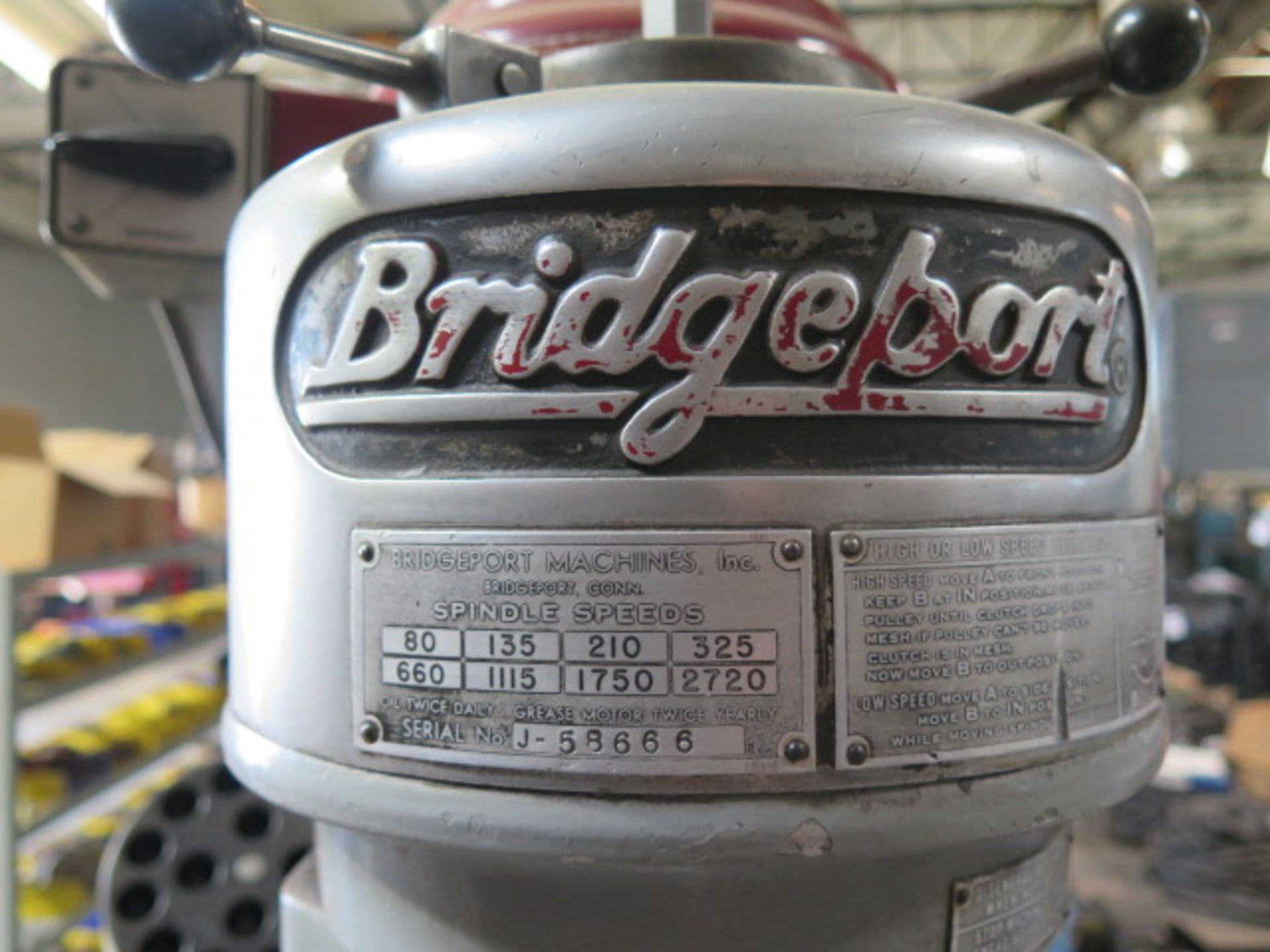 Bridgeport/Import Vertical Mill s/n 7803049 w/ Bridgeport “J” Head, 1Hp Motor, 80-2720 RPM, 8- - Bild 3 aus 7