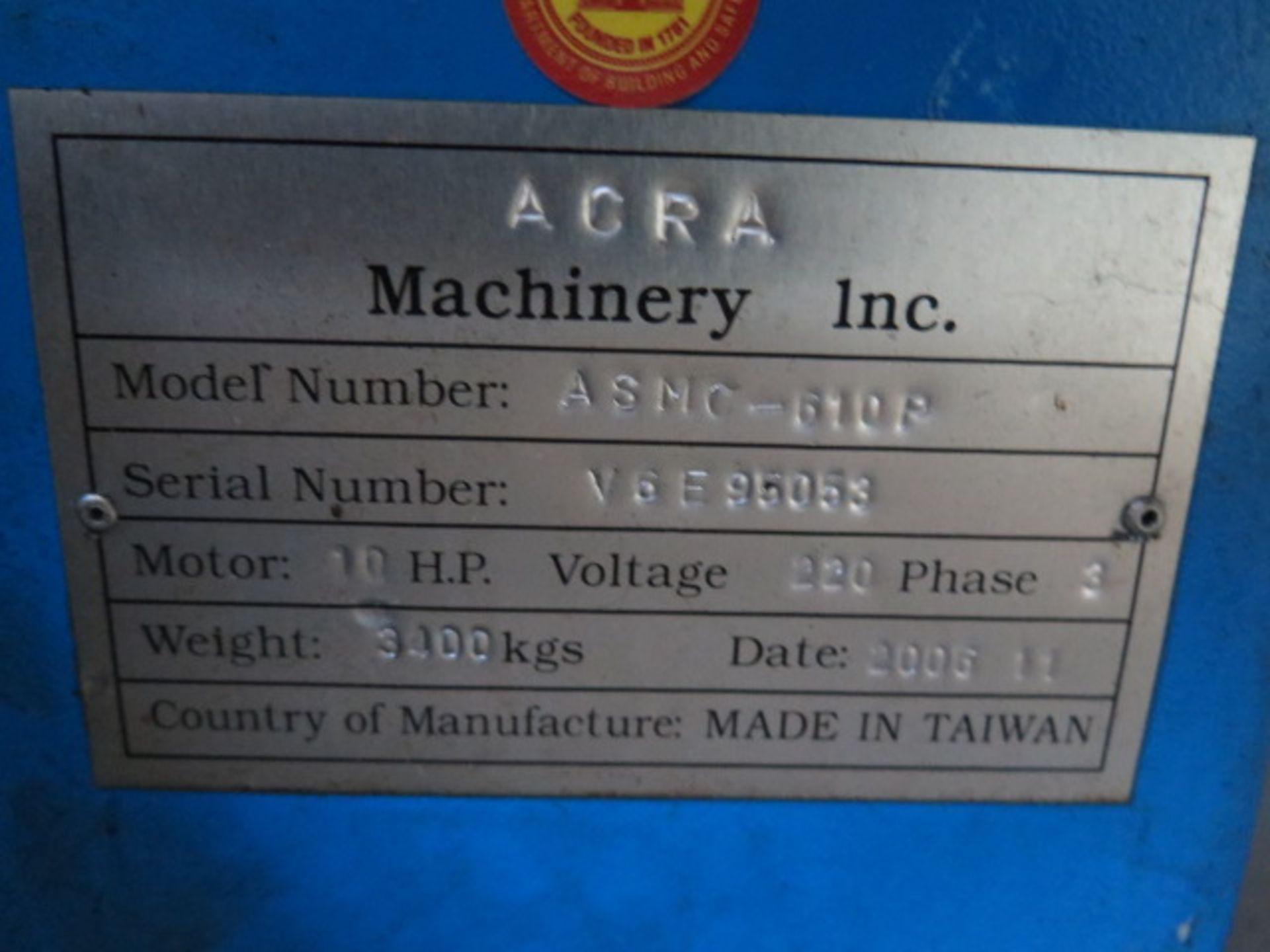 2006 Acra ASMC-610P CNC Vertical Machining Center s/n V6E95052 w/ Fanuc Series 0i MATE-MC - Image 15 of 15