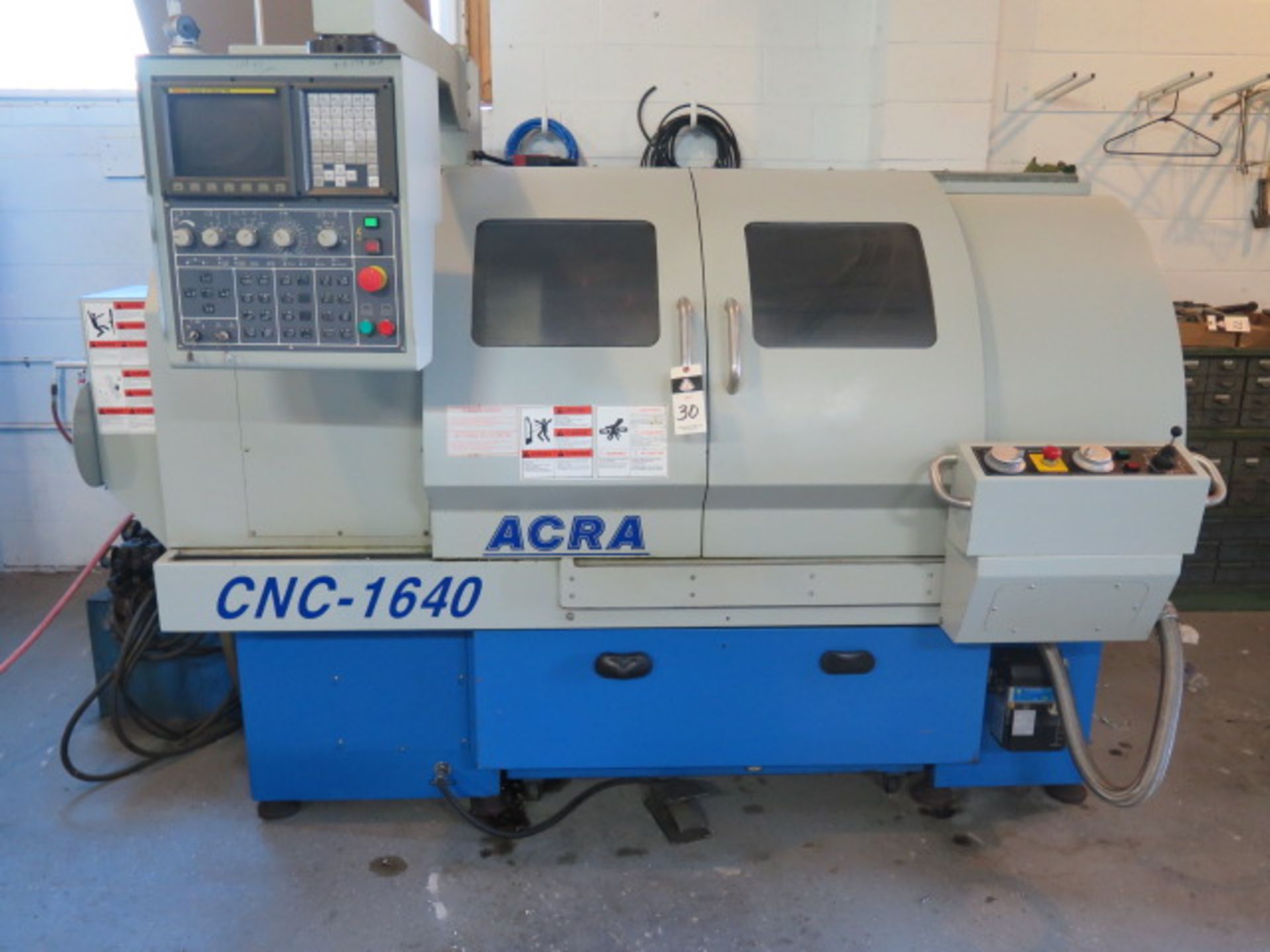 2007 Acra FEL-1640 ENC 16” x 40” CNC Gap Bed Lathe s/n 16407031577B w/ Fanuc Series 0i MATE-TB