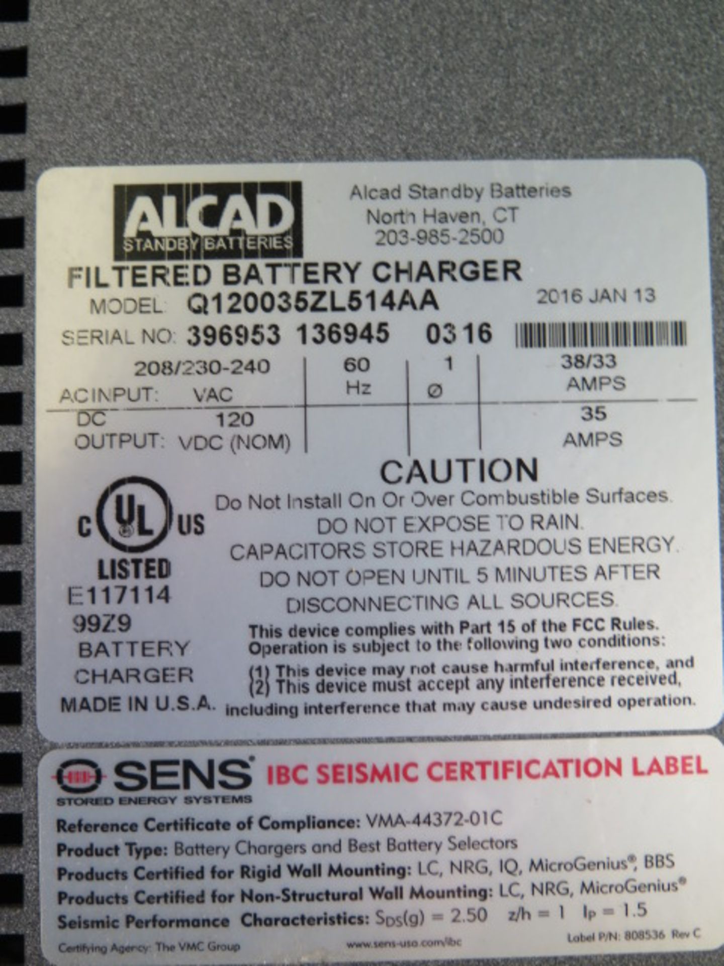 2016 Alcad mdl. Q120035ZL514AA EnerGenius IQ Dual Microprocessor DC Power Supply / Filtered - Image 4 of 4