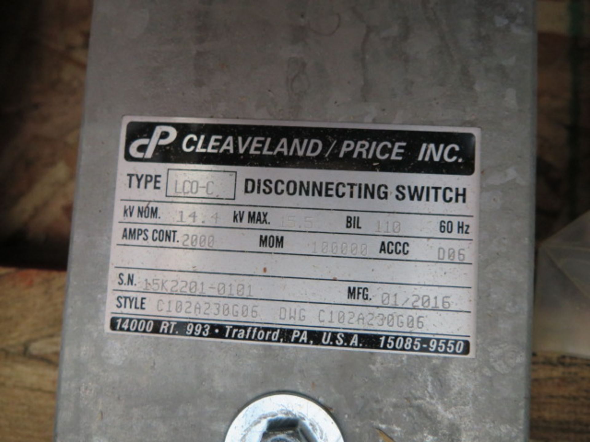 (5) 2016 Cleaveland / Price LCO-C 14.4/2000 Single Pole Disconnection Switches 14.4kV / 2000 Amp - Image 5 of 6