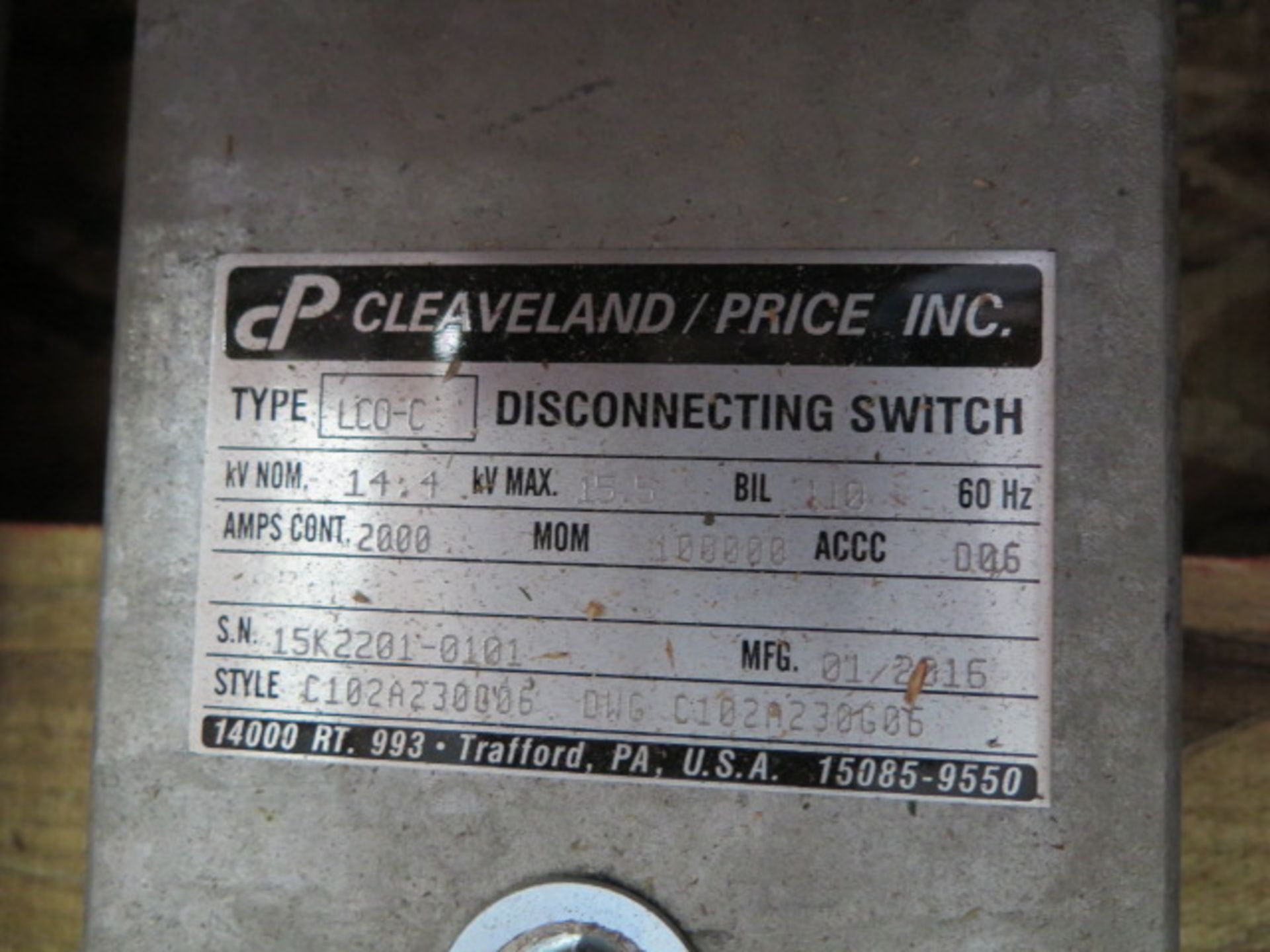 (5) 2016 Cleaveland / Price LCO-C 14.4/2000 Single Pole Disconnection Switches 14.4kV / 2000 Amp - Image 5 of 6