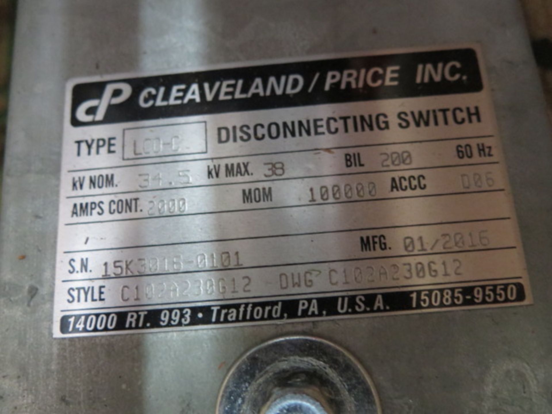 (3) 2016 Cleaveland / Price LCO-C 34.5/2000 Single Pole Disconnection Switches 34.5kV / 2000 Amp - Image 6 of 7