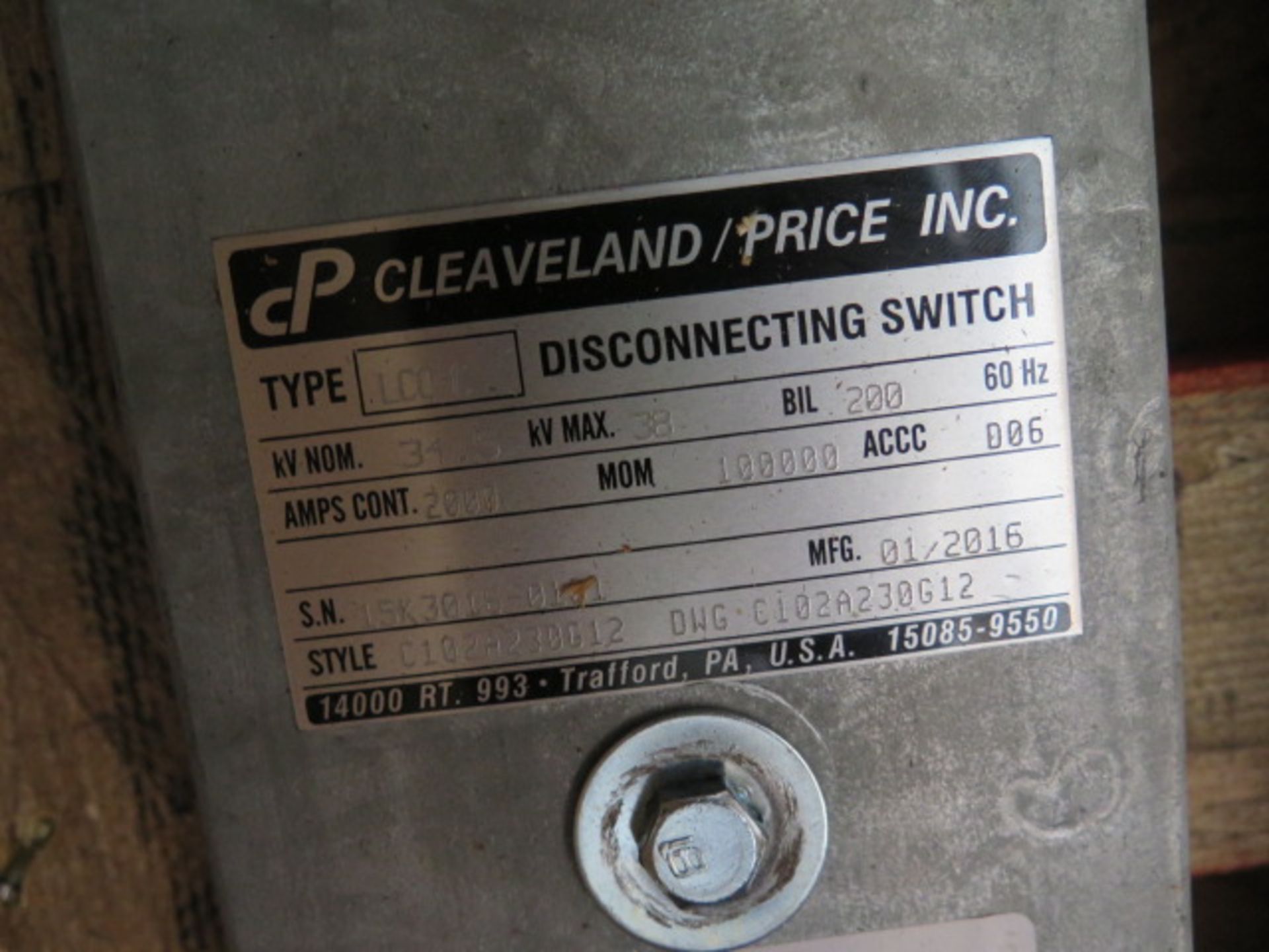 (3) 2016 Cleaveland / Price LCO-C 34.5/2000 Single Pole Disconnection Switches 34.5kV / 2000 Amp - Image 4 of 5