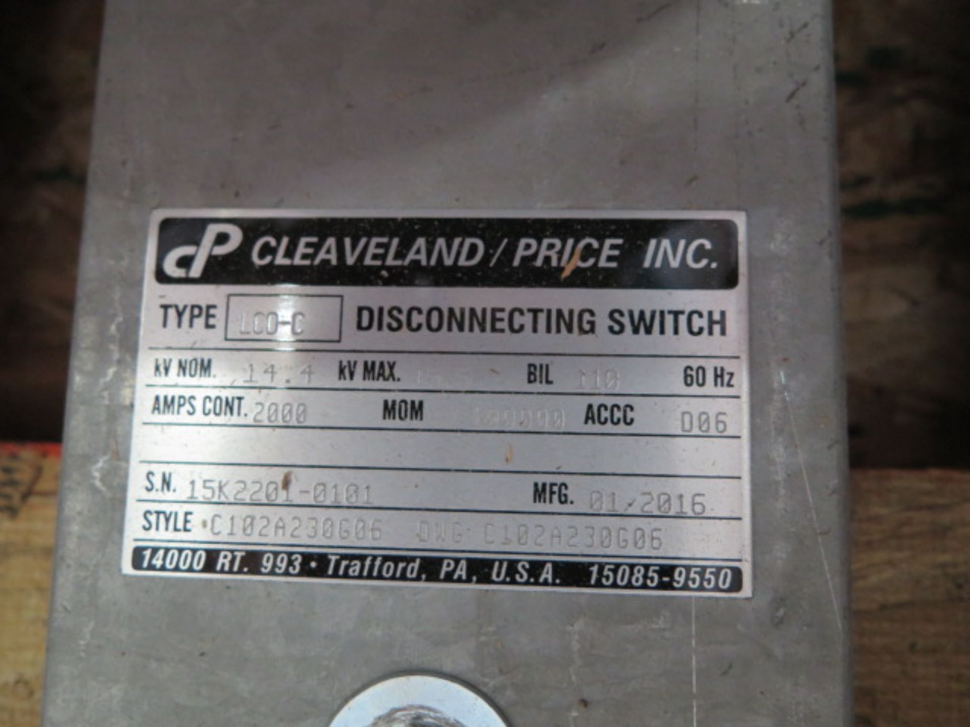 (5) 2016 Cleaveland / Price LCO-C 14.4/2000 Single Pole Disconnection Switches 14.4kV / 2000 Amp - Image 5 of 6