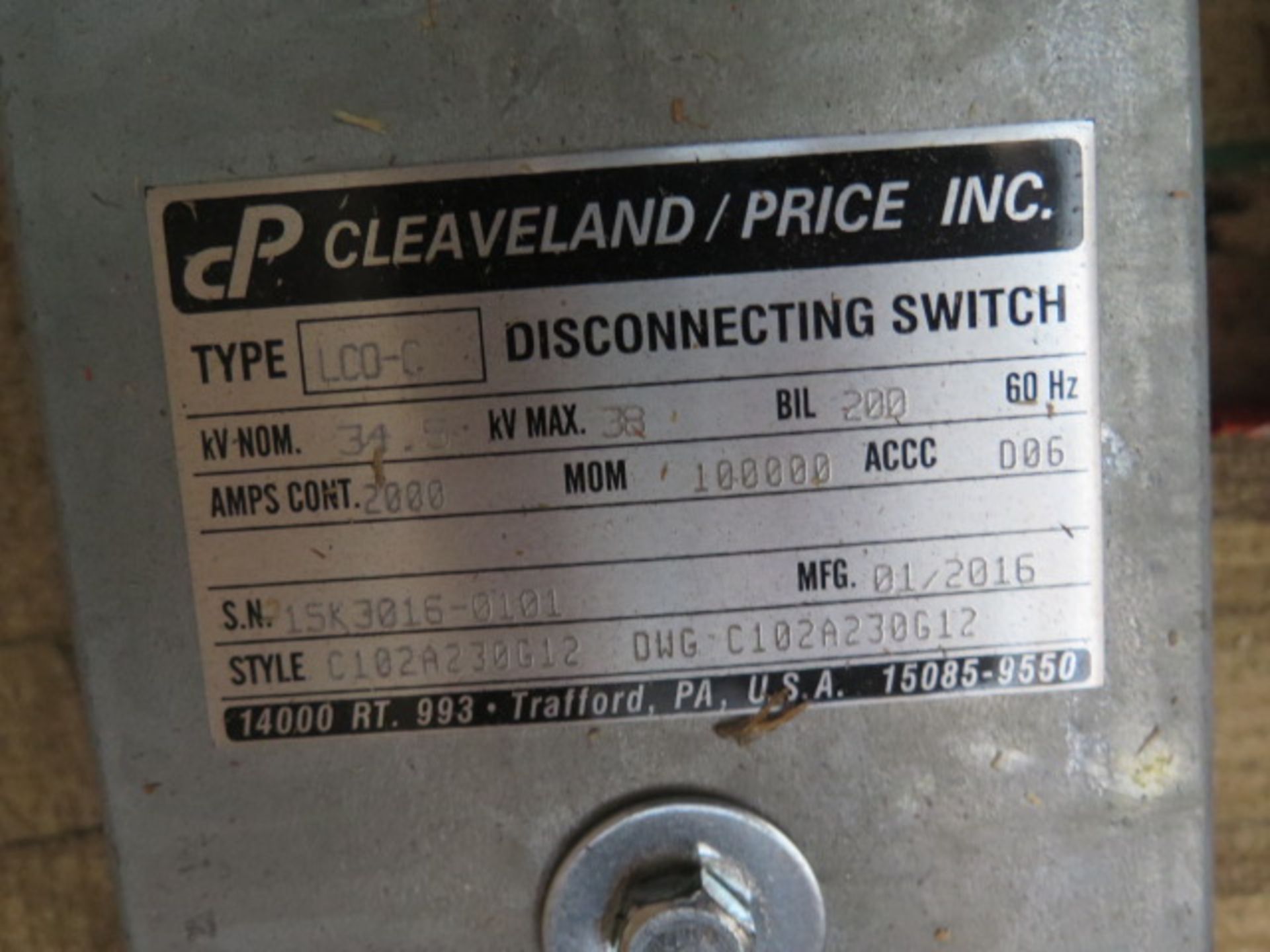 (3) 2016 Cleaveland / Price LCO-C 34.5/2000 Single Pole Disconnection Switches 34.5kV / 2000 Amp - Image 4 of 5