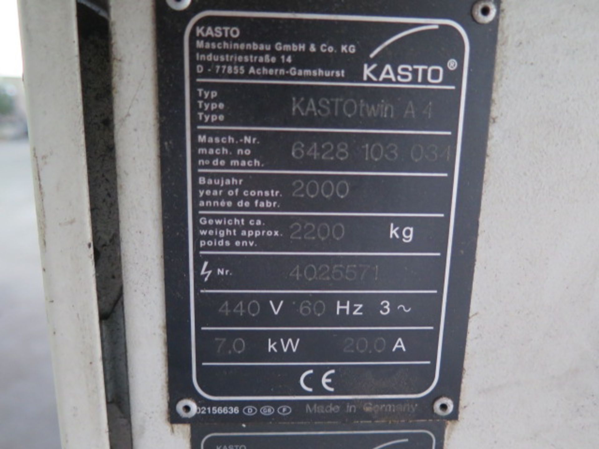 2000 Kasto Type “Kasto Twin A4” Twin Beam 16” Hydraulic Horizontal Band Saw s/n 6428 103 034 w/ - Image 9 of 9