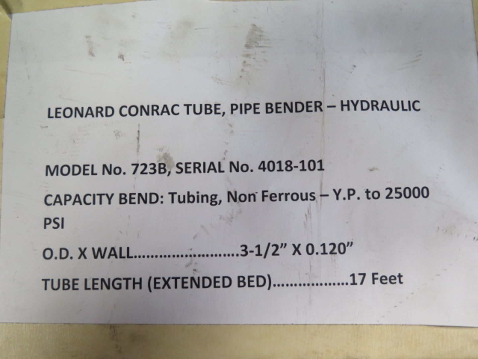 Conrac mdl. 72B Hydraulic Pipe Bender s/n 4018-101 w/ 3 ½” x .120" Cap, 17’ Extended Length - Image 10 of 10