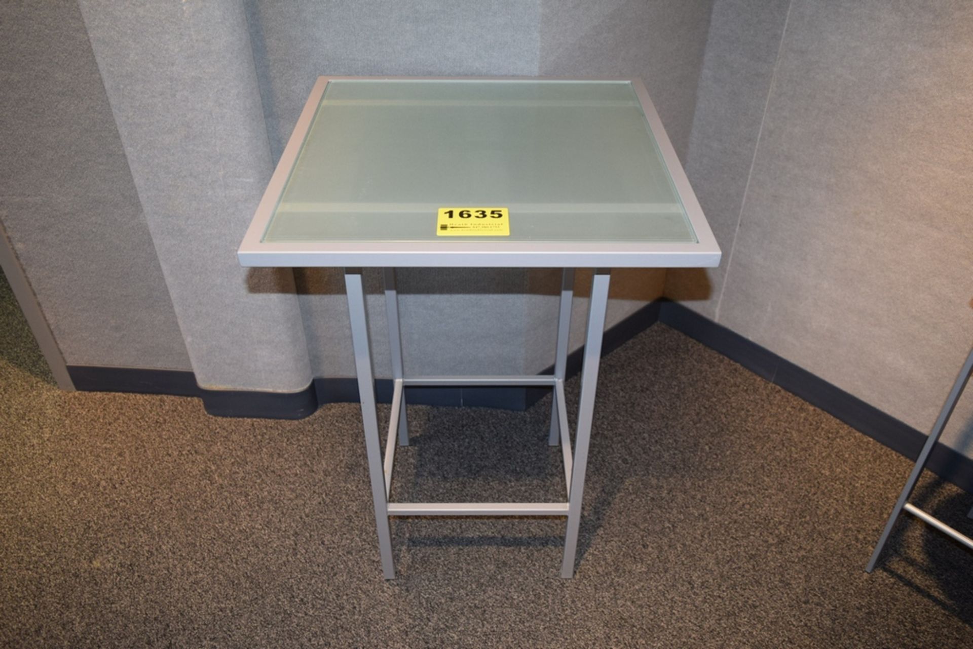16"X16"X38" METAL FRAME GLASS TOP TABLE, NO CHAIRS