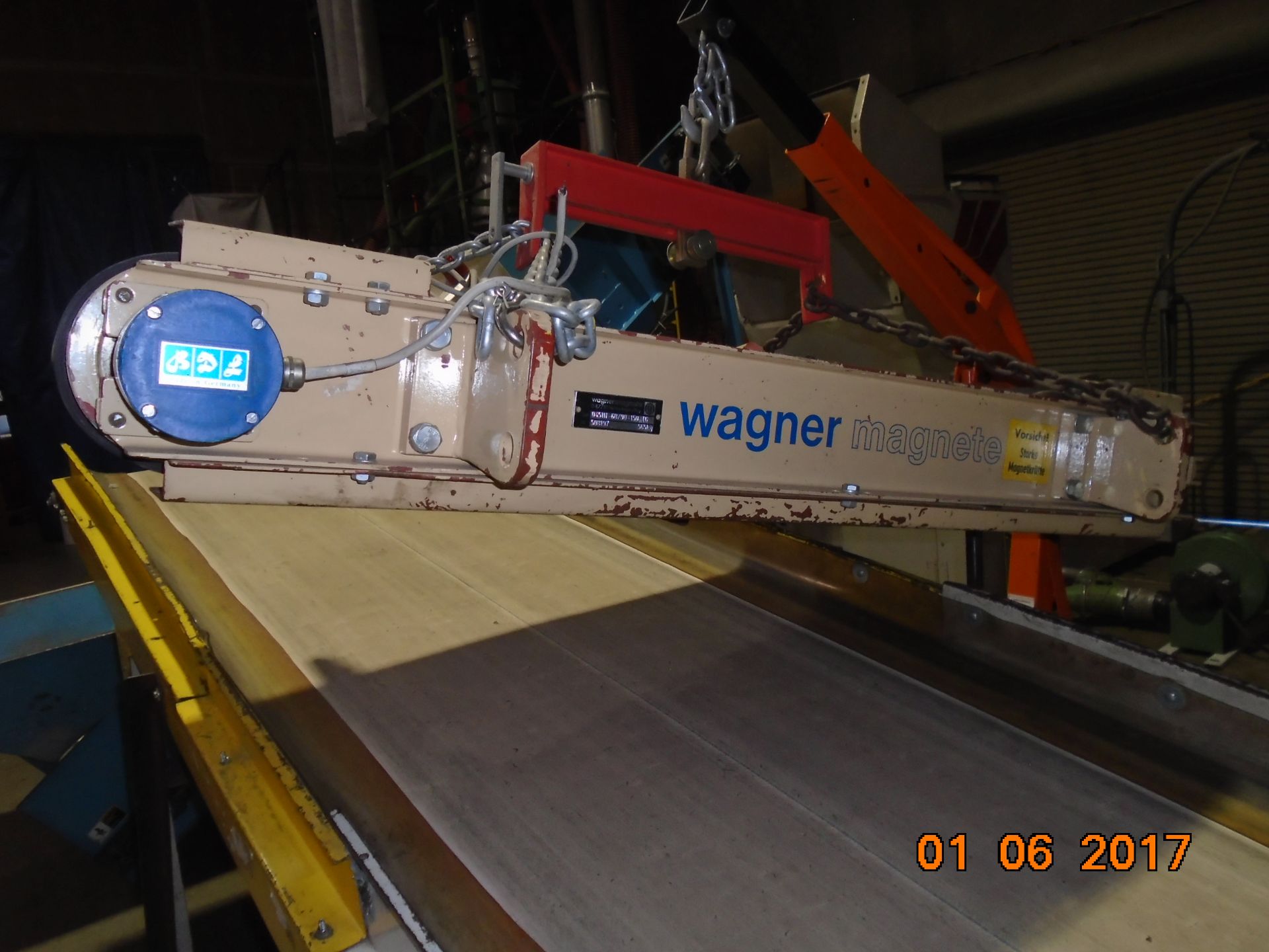 WAGNER MAGNETE Cross-Belt Magnet with BDL Drum Motor, 565KG, MDL. O45IN-60/90-150 T6, SN. 508197