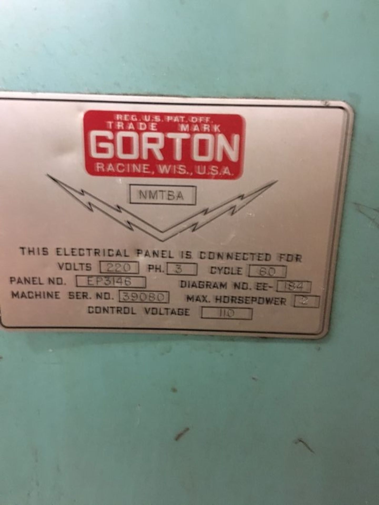 Gorton Vertical mill- 2 hp motor, s/n- 39080 - Image 2 of 3