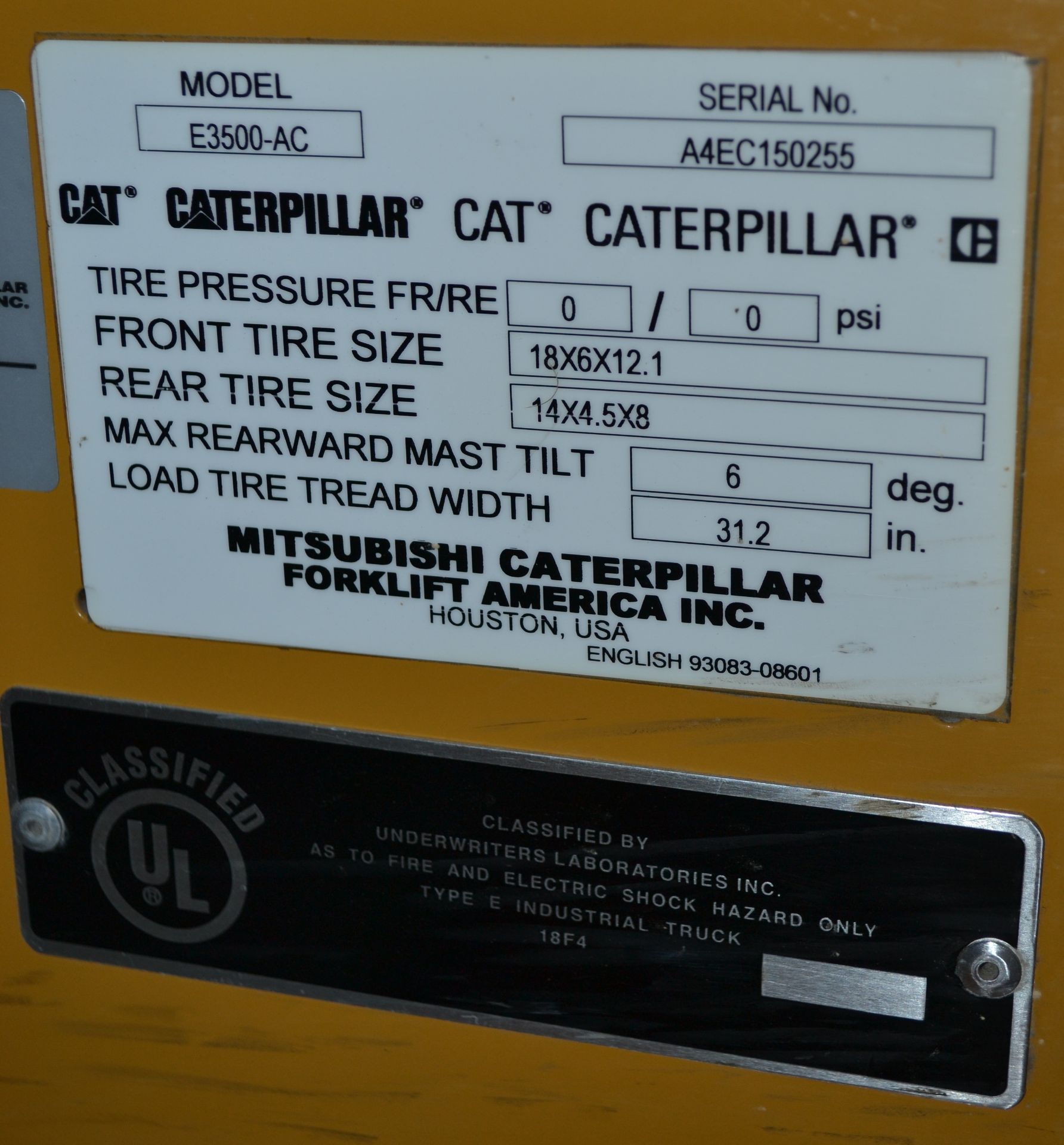 Caterpillar Model E3500-AC Electric Forklift - Image 7 of 7