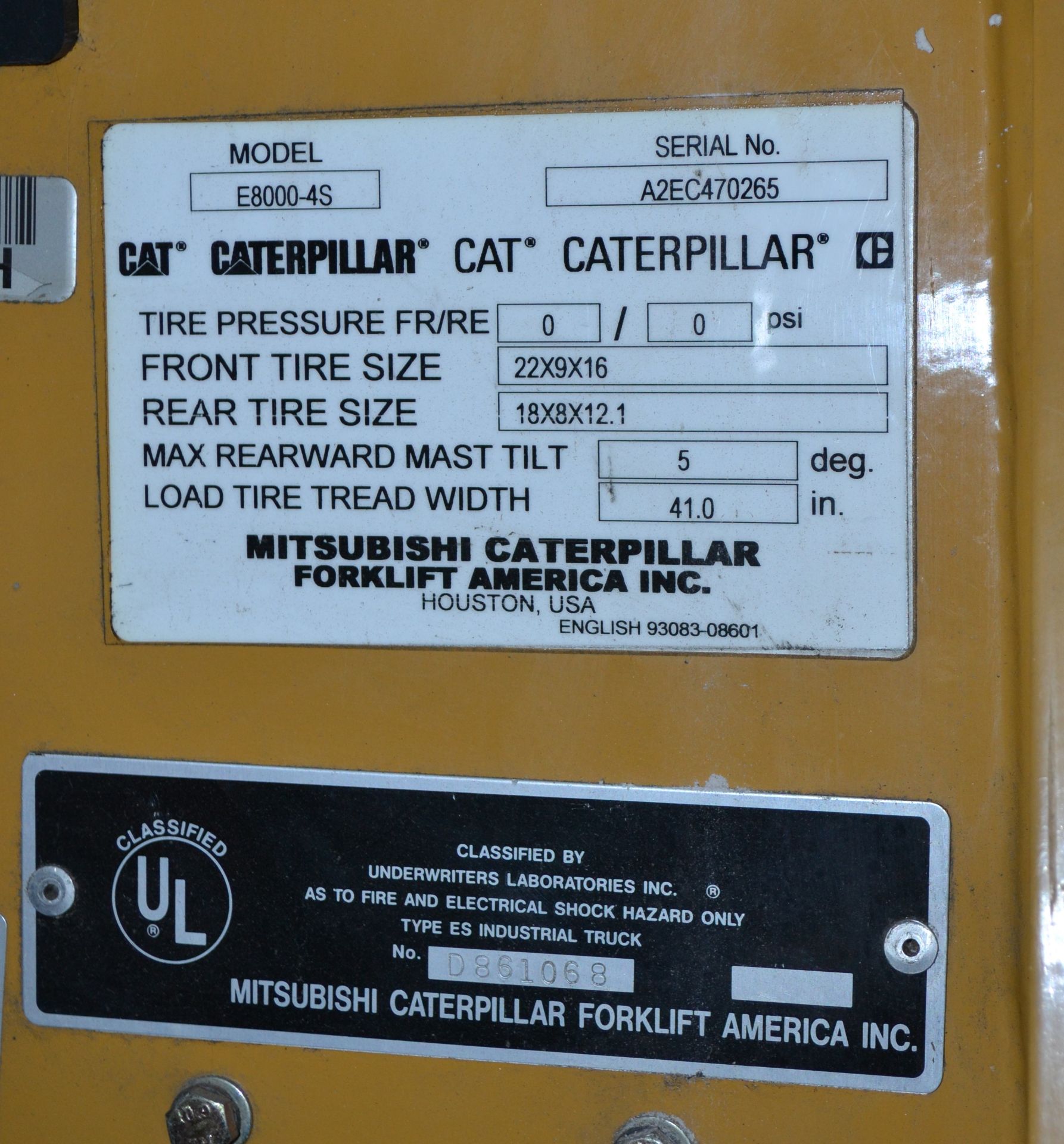 Caterpillar Model E8000-4S Electric Forklift - Image 7 of 7