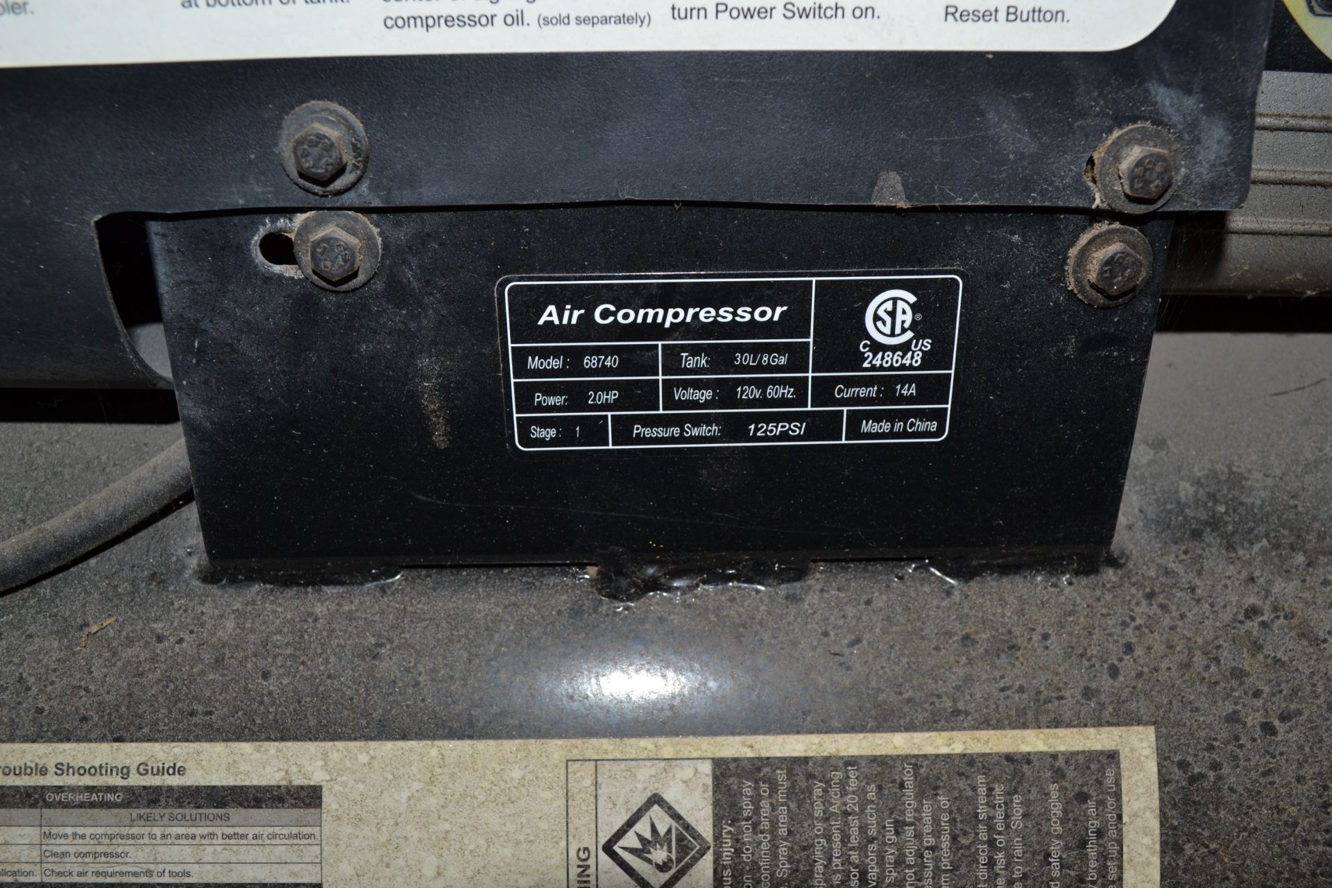 Central Model 68740 Pneumatic 2-HP Electric Air Compressor - Image 4 of 5