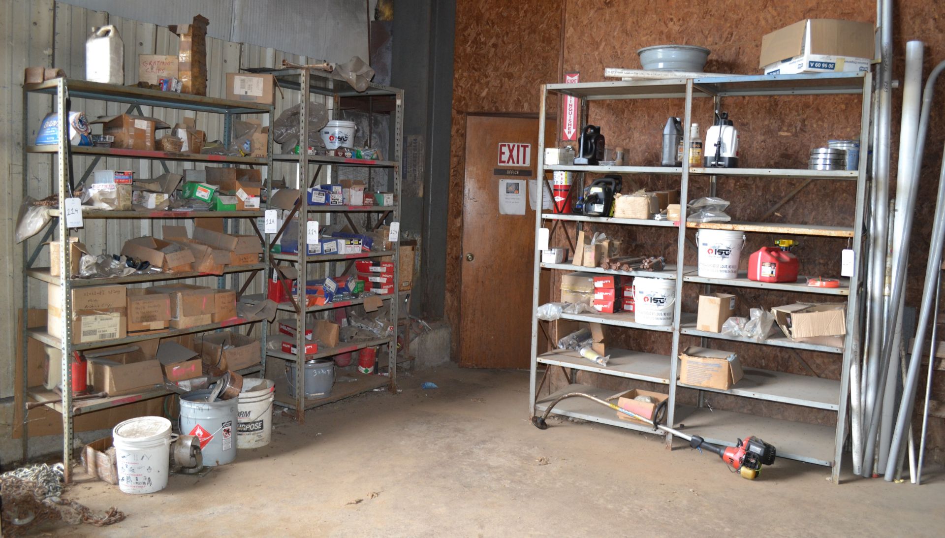 Lot Consisting of (3) Section Metal Shelving With Contents Including But Not Limited To: Poulan