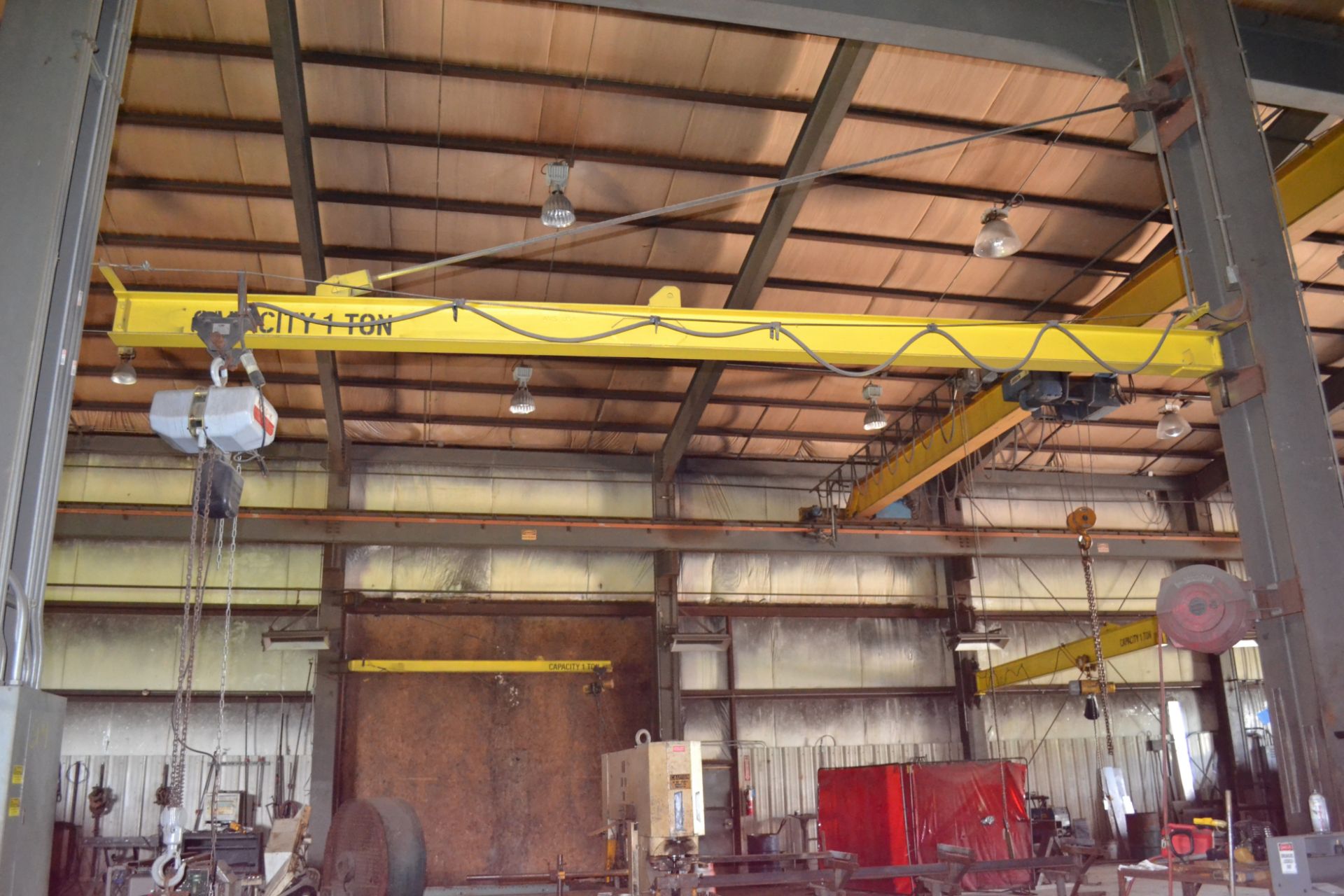 1-Ton Post Mounted Jib Crane, Approximately 15', With 1-Ton Roughneck Electric Hoist