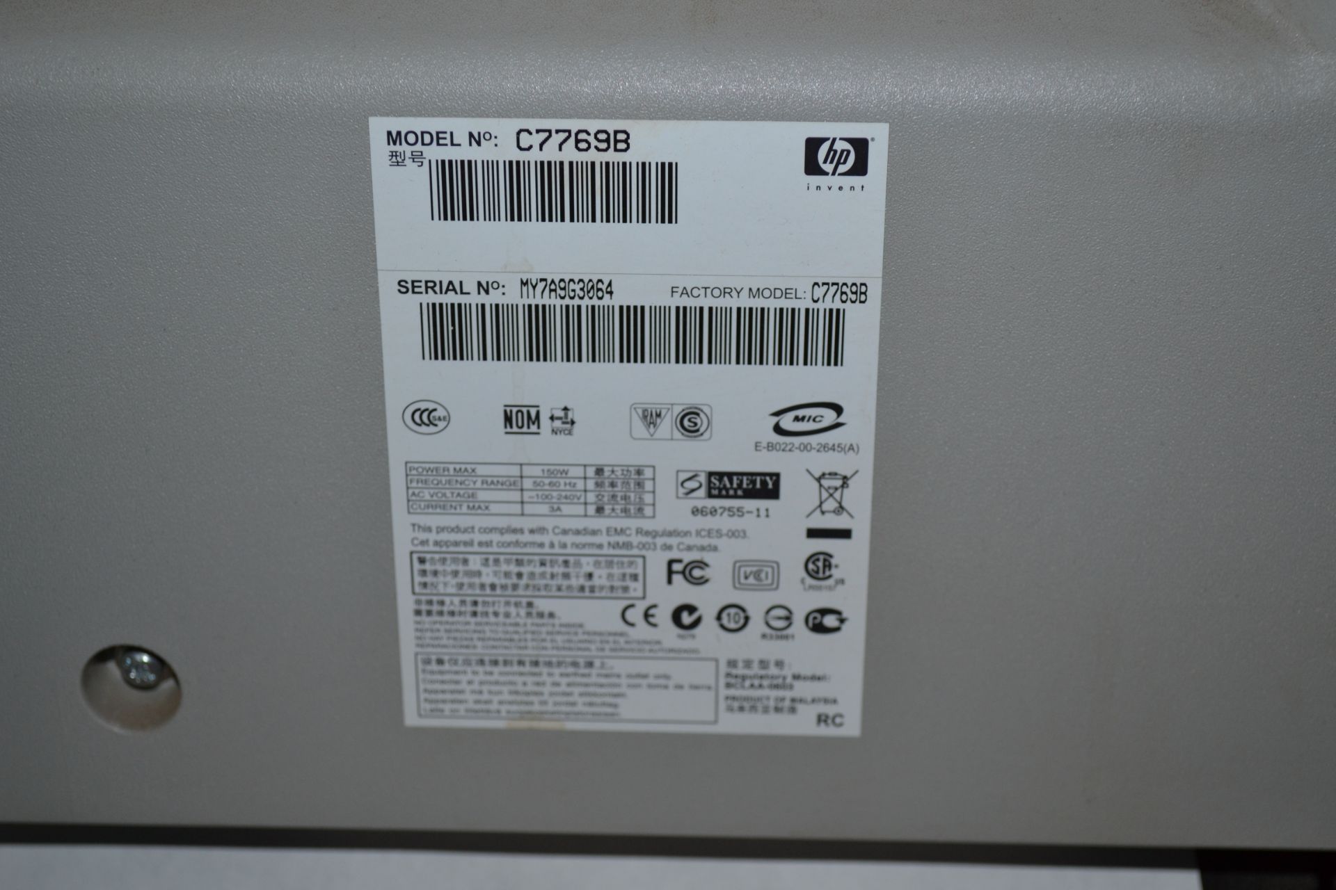 Hewlett Packard Model C7769B DesignJet500 Printer, S/N MY7A9G3064 - Image 3 of 3