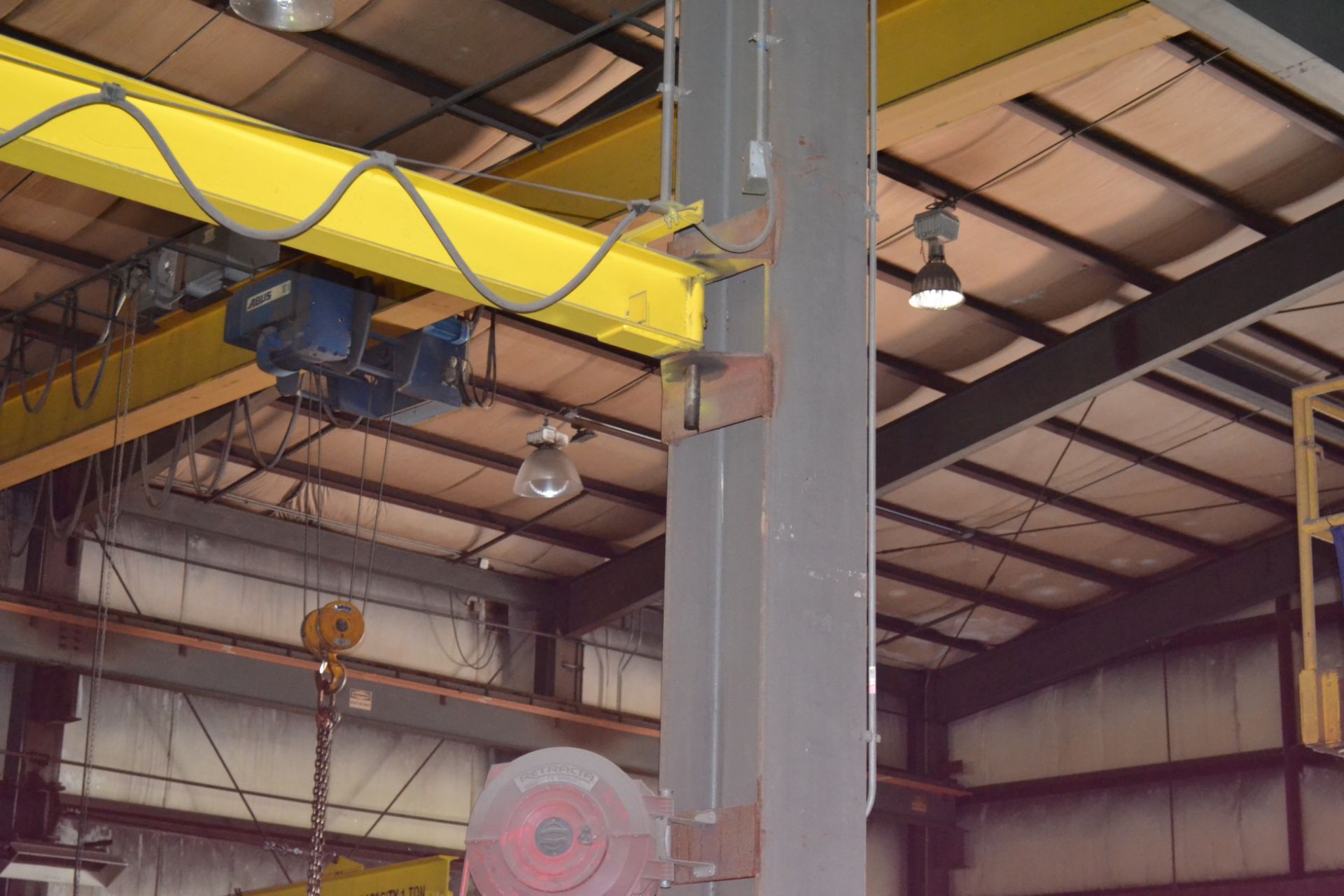1-Ton Post Mounted Jib Crane, Approximately 15', With 1-Ton Roughneck Electric Hoist - Image 4 of 5