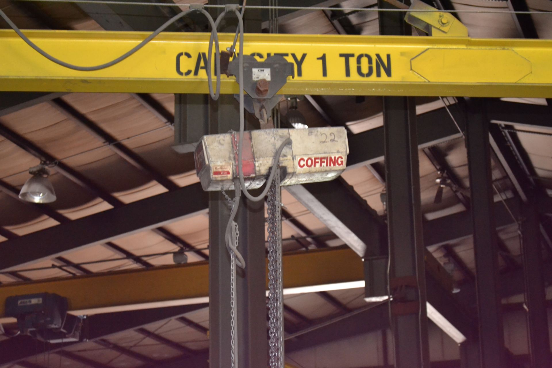 1-Ton Post Mounted Jib Crane, Approximately 12', With 1-Ton Coffing Electric Hoist - Image 2 of 3