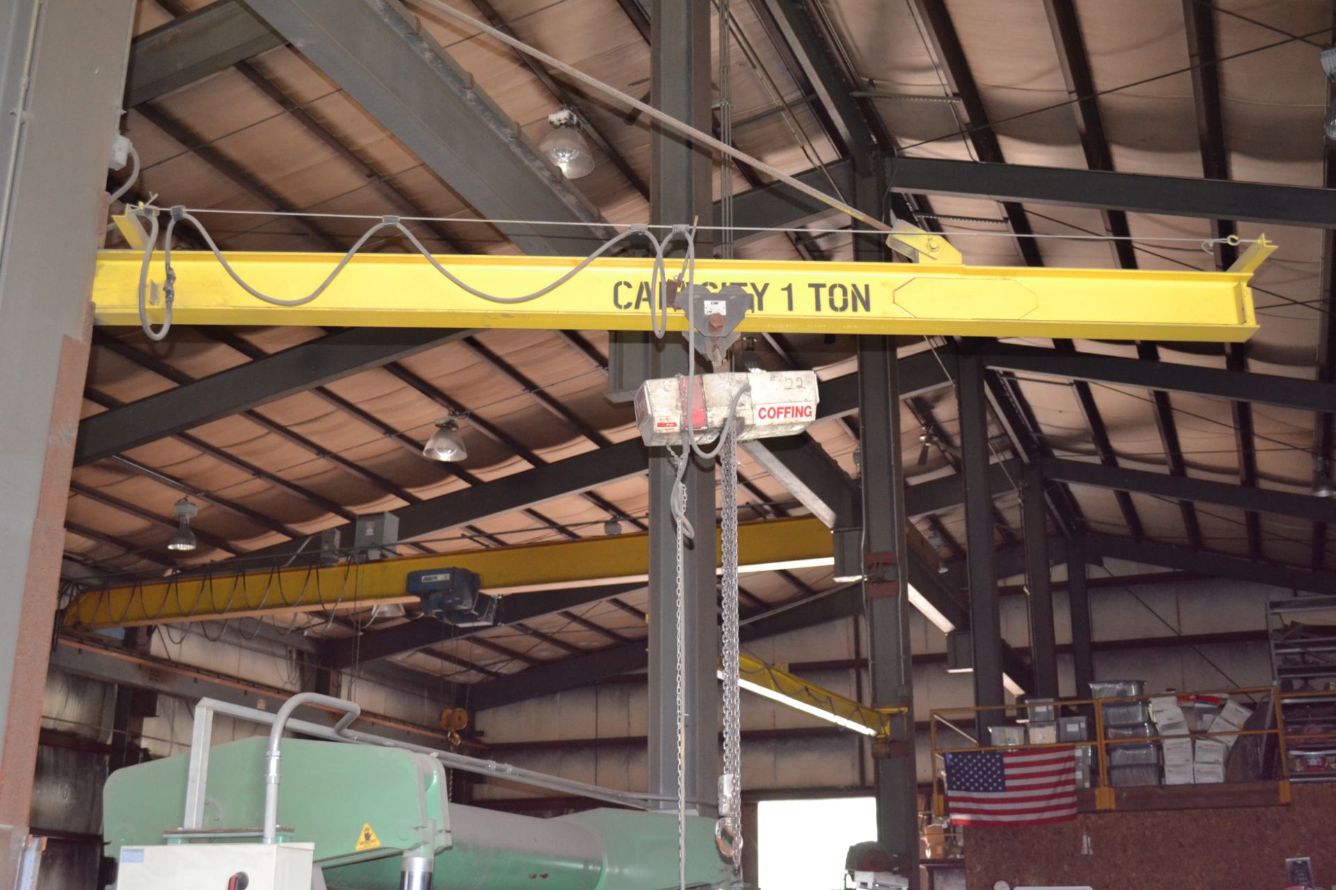 1-Ton Post Mounted Jib Crane, Approximately 12', With 1-Ton Coffing Electric Hoist