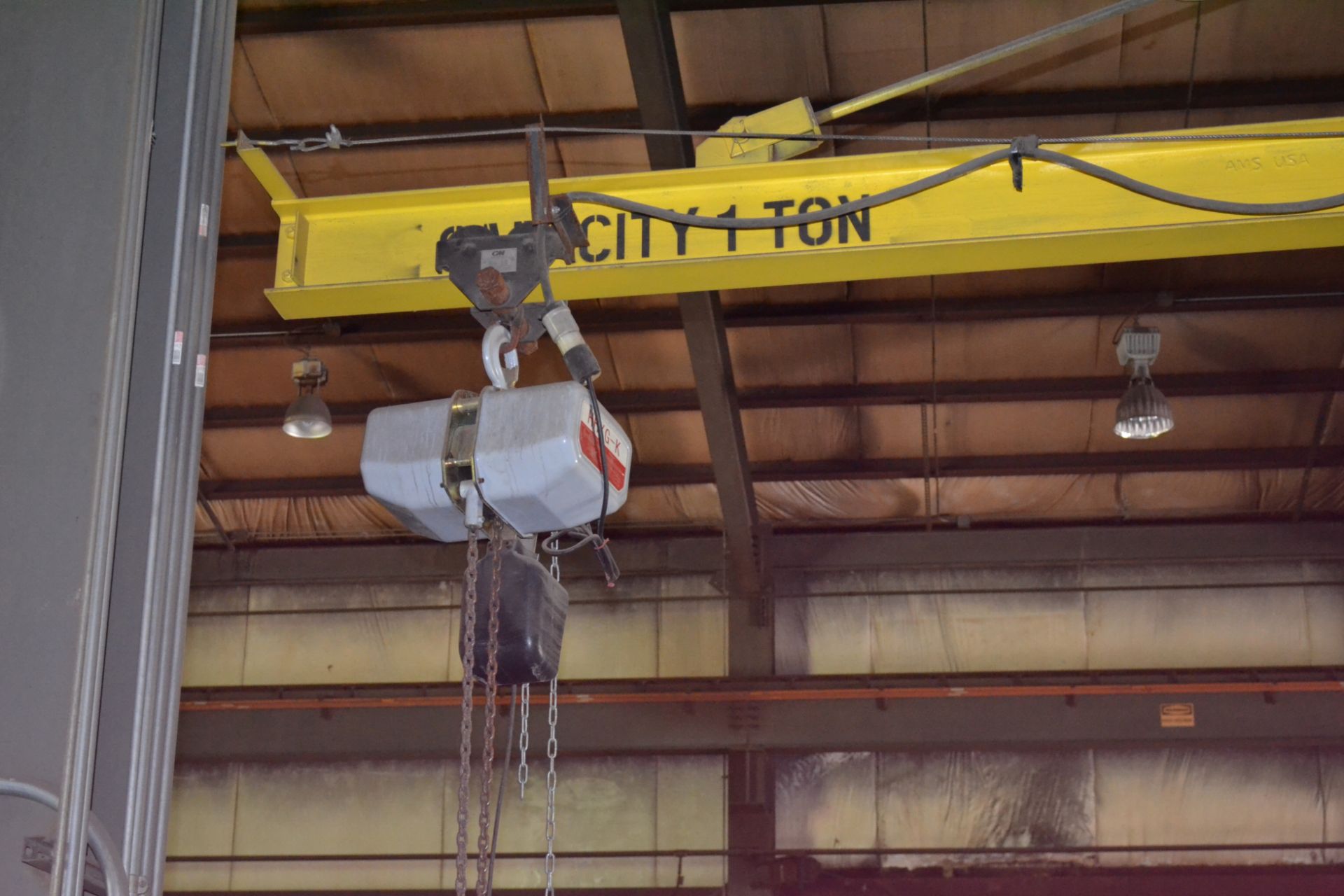 1-Ton Post Mounted Jib Crane, Approximately 15', With 1-Ton Roughneck Electric Hoist - Image 2 of 5