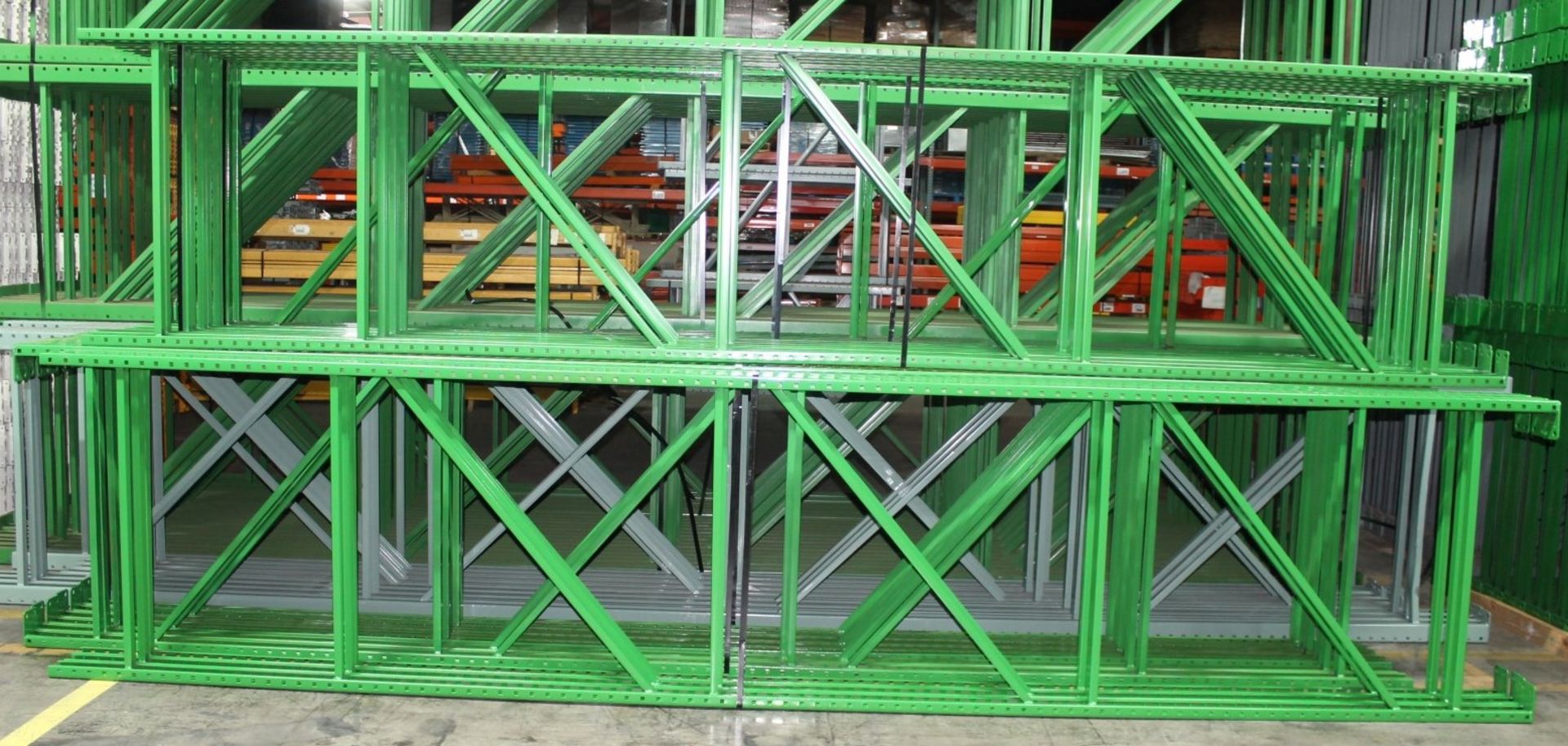 28 BAYS OF TEARDROP STYLE PALLET RACK, LIKE NEW, SIZE: 16'H x 42"D X 8'W - Image 2 of 5