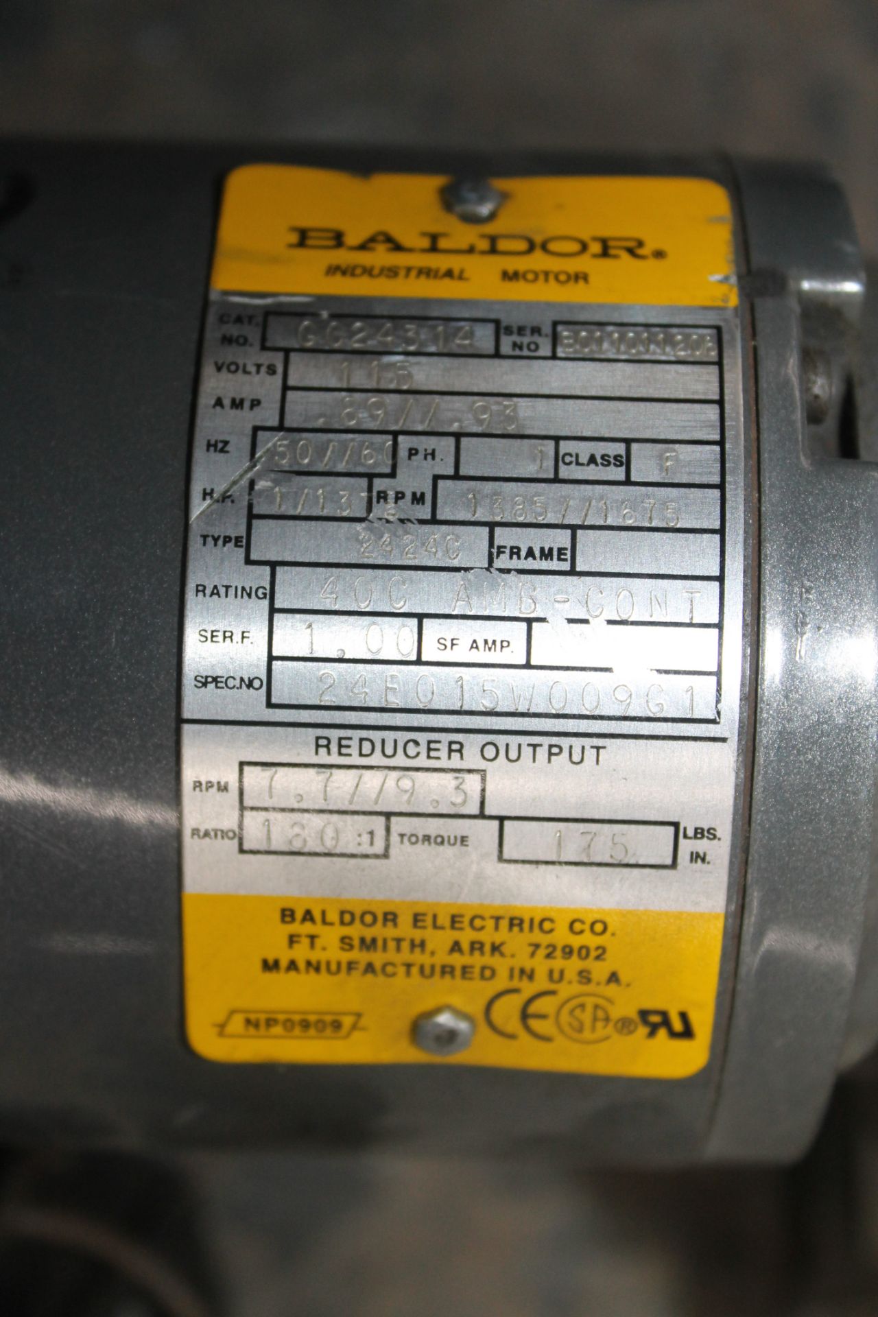 BALDOR INDUSTRIAL 1/13 HP MOTOR, - Image 2 of 2