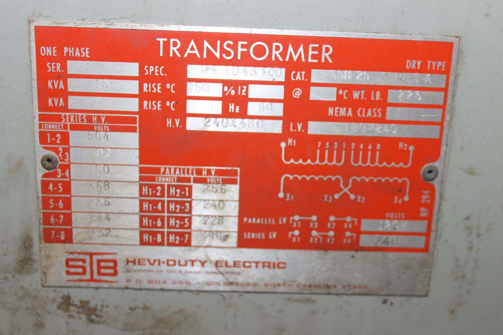 SB HEAVY DUTY ELECTRIC 25 KVA TRANSFORMER, - Image 2 of 3