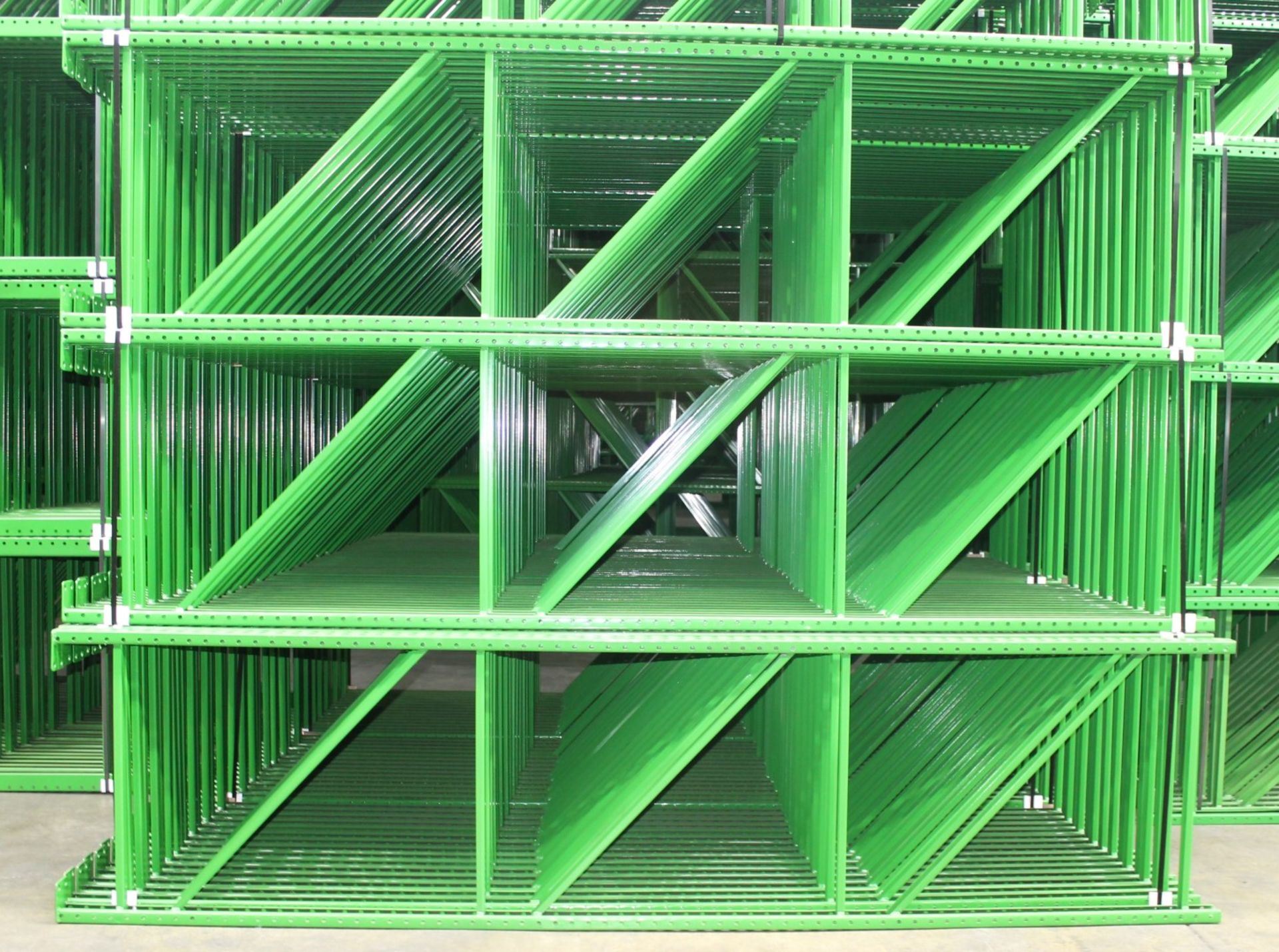 56 BAYS OF TEARDROP STYLE PALLET RACK, LIKE NEW, SIZE: 12'H x 36"D X 8'W