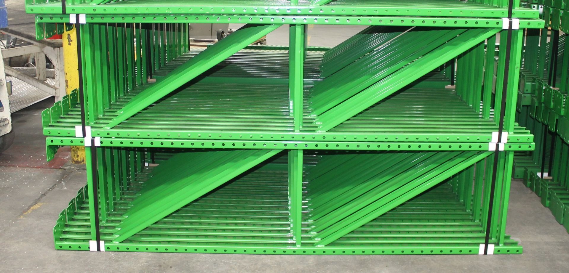 28 BAYS OF TEARDROP STYLE PALLET RACK, LIKE NEW, SIZE: 8'H x 24"D X 96"W