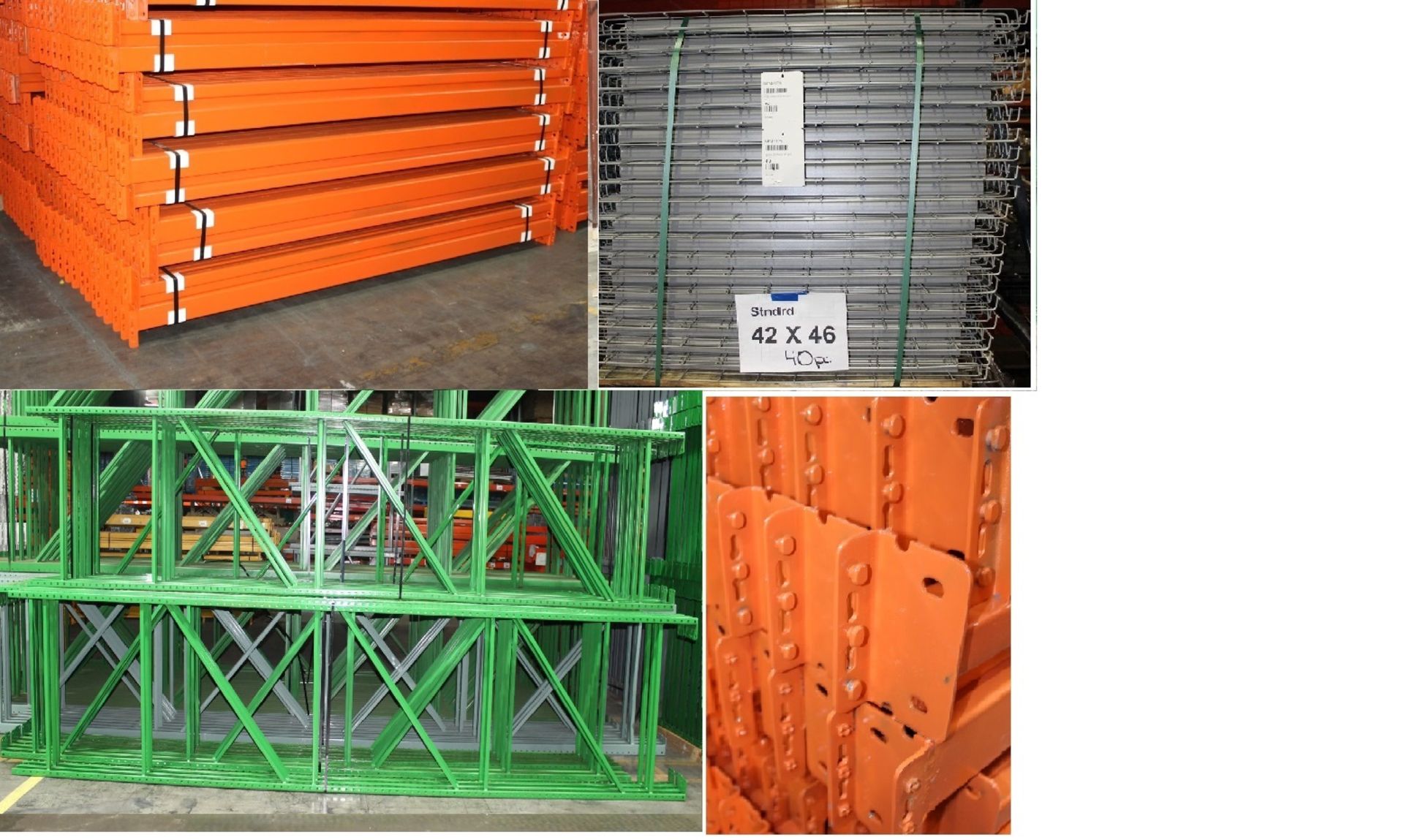 14 BAYS OF TEARDROP STYLE PALLET RACK, LIKE NEW, SIZE: 16'H x 42"D X 8'W