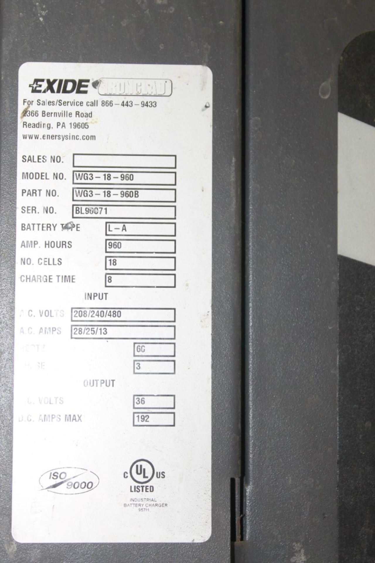 EXIDE GOLD 36 VOLTS INDUSTRIAL BATTERY CHARGER, CAPACITY 960 AMP HRS, WORKHOG - Image 3 of 3