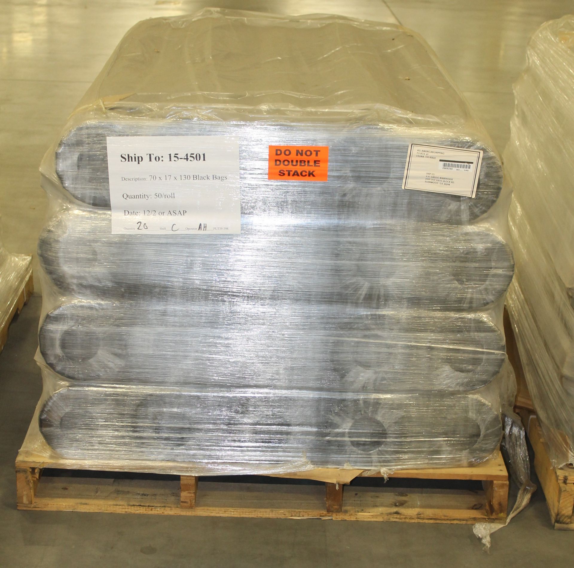 PALLET OF 70 X 17 X 130 BLACK BAGS, - Image 2 of 2