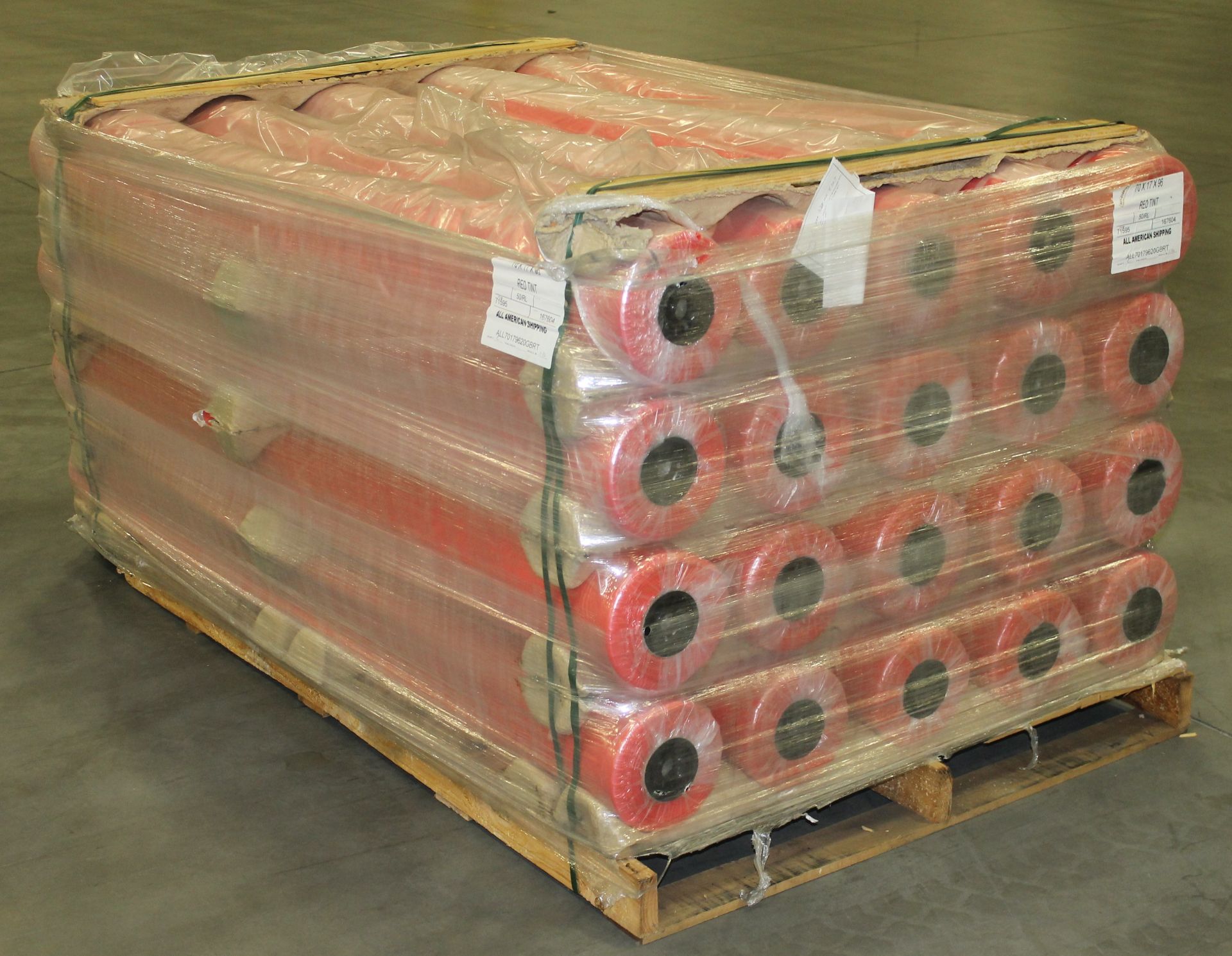 PALLET OF 70 X 17 X 96 ALL AMERICAN SHIPPING RED TINT
