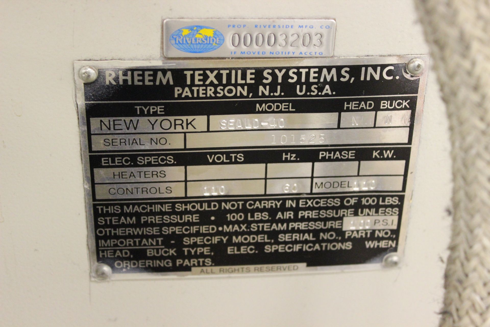 RHEEM TEXTILE SYSTEM INC. - Image 3 of 4