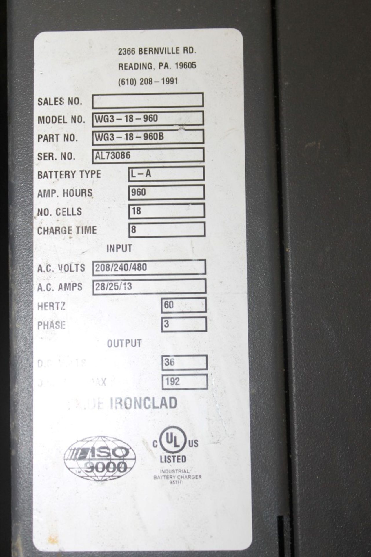 EXIDE GOLD 36 VOLTS INDUSTRIAL BATTERY CHARGER, CAPACITY 960 AMP HRS, WORKHOG - Image 3 of 3