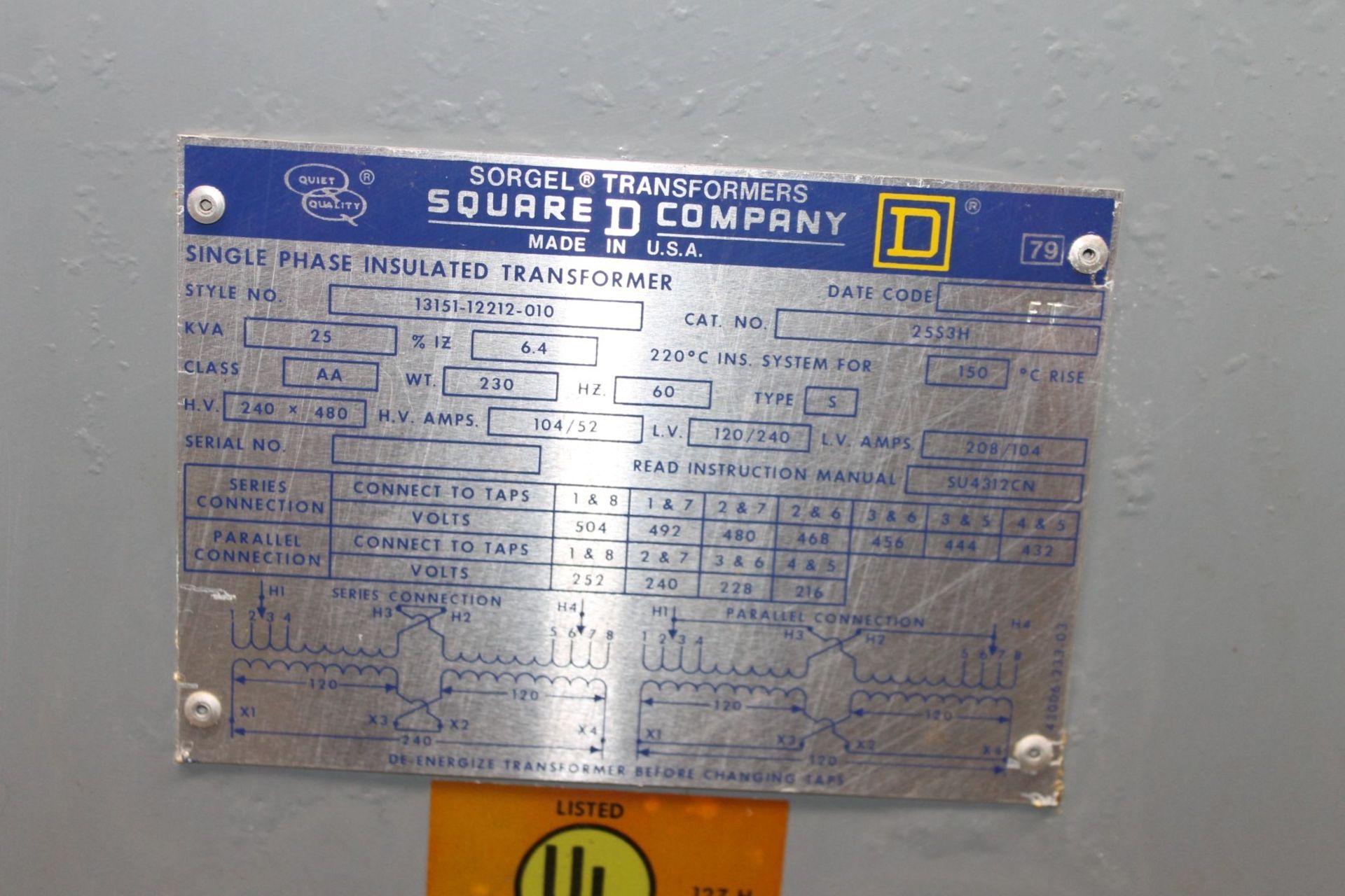 SQUARE D COMPANY 25 KVA TRANSFORMER - Image 2 of 3