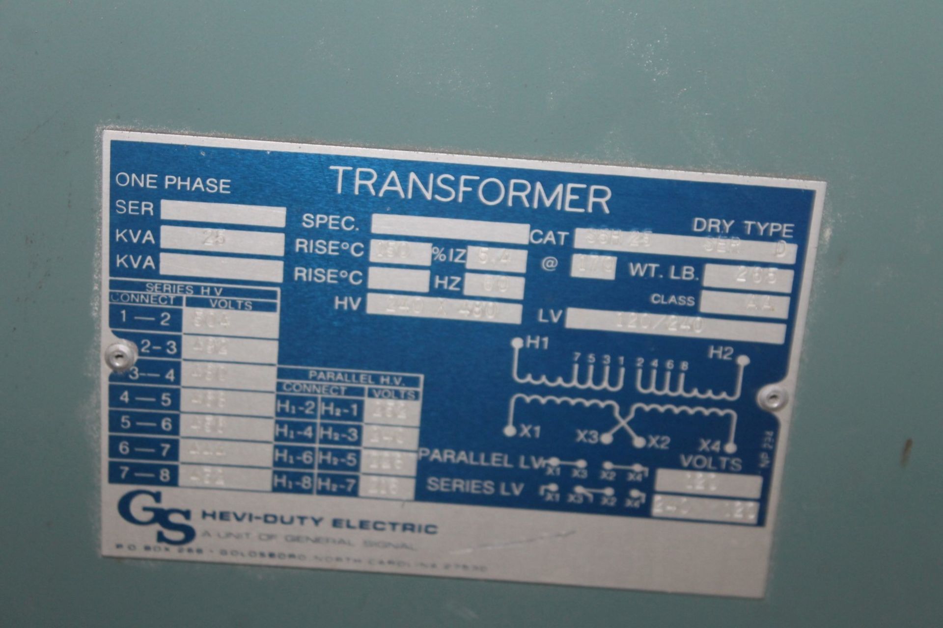 GS HEVI-DUTY ELECTRIC 25 KVA TRANSFORMER - Image 2 of 3